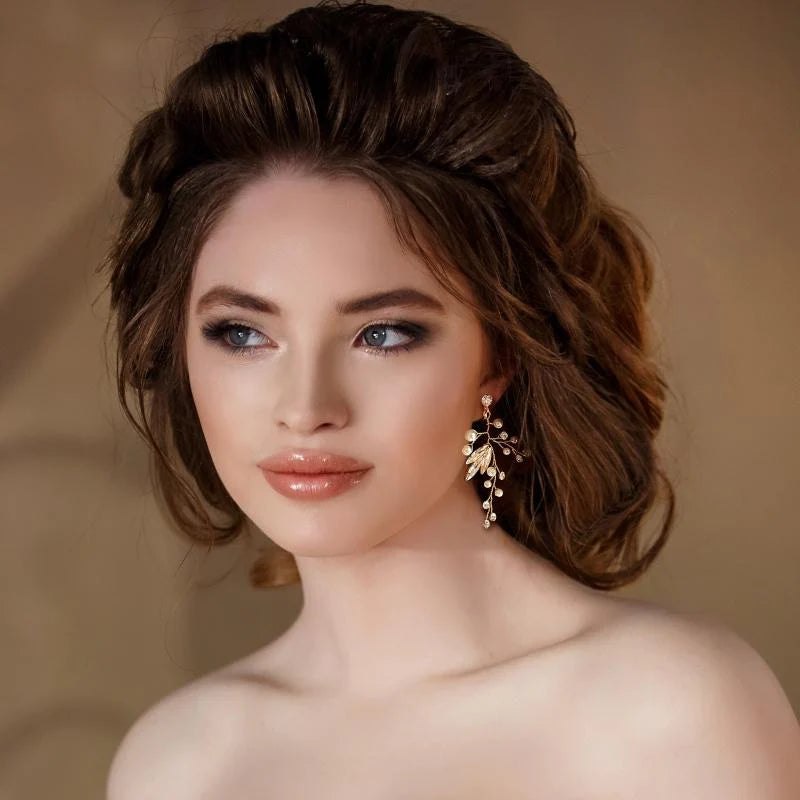 Crystal and Pearl Vine Drop Earrings - Gold, Rose Gold & Silver Bridal Jewelry for Weddings, Parties & Special Occasions