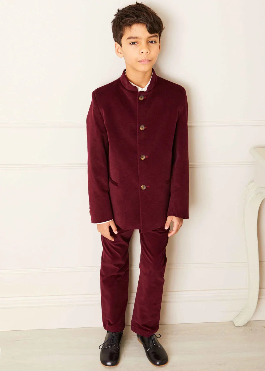Stylish Burgundy Velvet Jacket for Boys - Trendy Kids' Formal & Casual Wear - Perfect for Parties, School Events & Family Photos