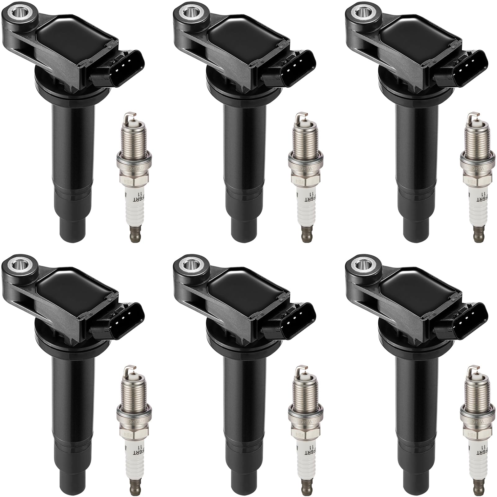 BDFHYK Ignition Coil Pack UF267 & Iridium Spark Plugs 4504 PK20TT – Compatible with Lexus ES300 RX300 RX330 RX400 & Toyota Avalon Camry Highlander Sienna Solara 3.0L 3.3L V6 (6-Piece Set) – Improve Engine Performance & Fuel Efficiency for Smooth Driving