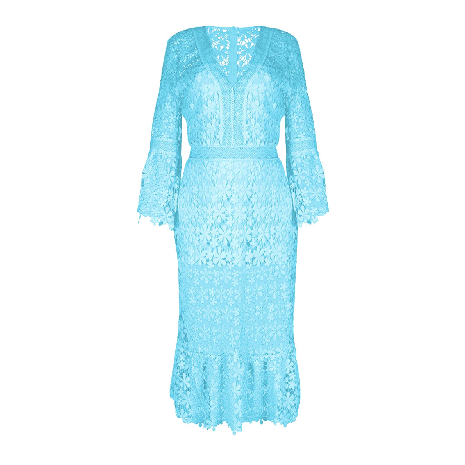 Elegant Floral Lace Maxi Dress for Women - Long Sleeve V-Neck Formal Wedding Guest Dress, Evening Party Gown with Bandage Design | Perfect for Bridal Showers, Cocktail Parties & Special Occasions