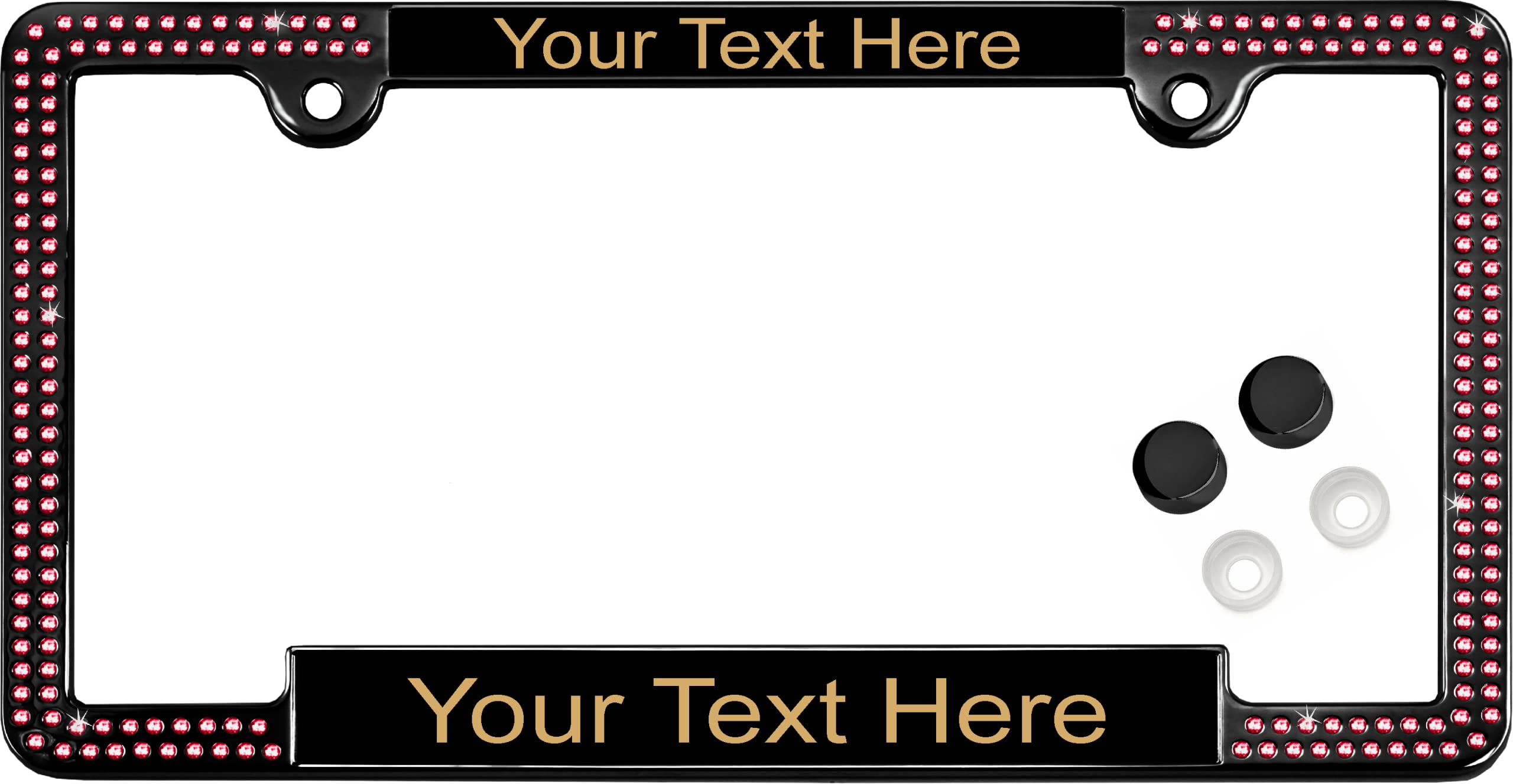 Custom Laser Engraved Black & Gold Metal License Plate Frame with Pink Crystals - Personalized Text Design, Free Caps - Perfect for Cars, Trucks, and Motorcycles