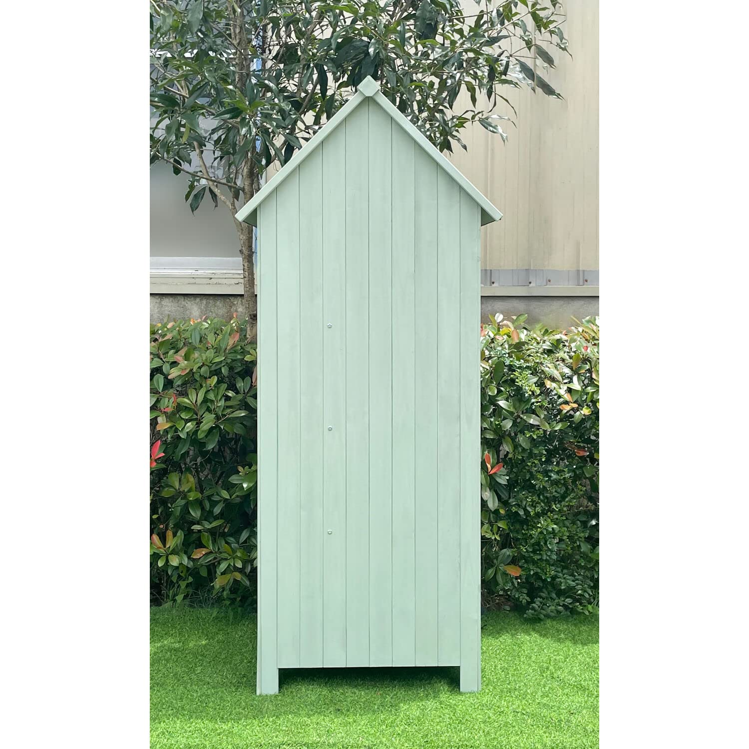 Hanover 8.7 cu. ft. Outdoor Storage Shed with Shelves & Lock - Vertical Wooden Garden Shed for Tools, Equipment & Supplies - Waterproof Fir Wood Shed in Mint Green - Perfect for Backyard, Patio & Garage Organization