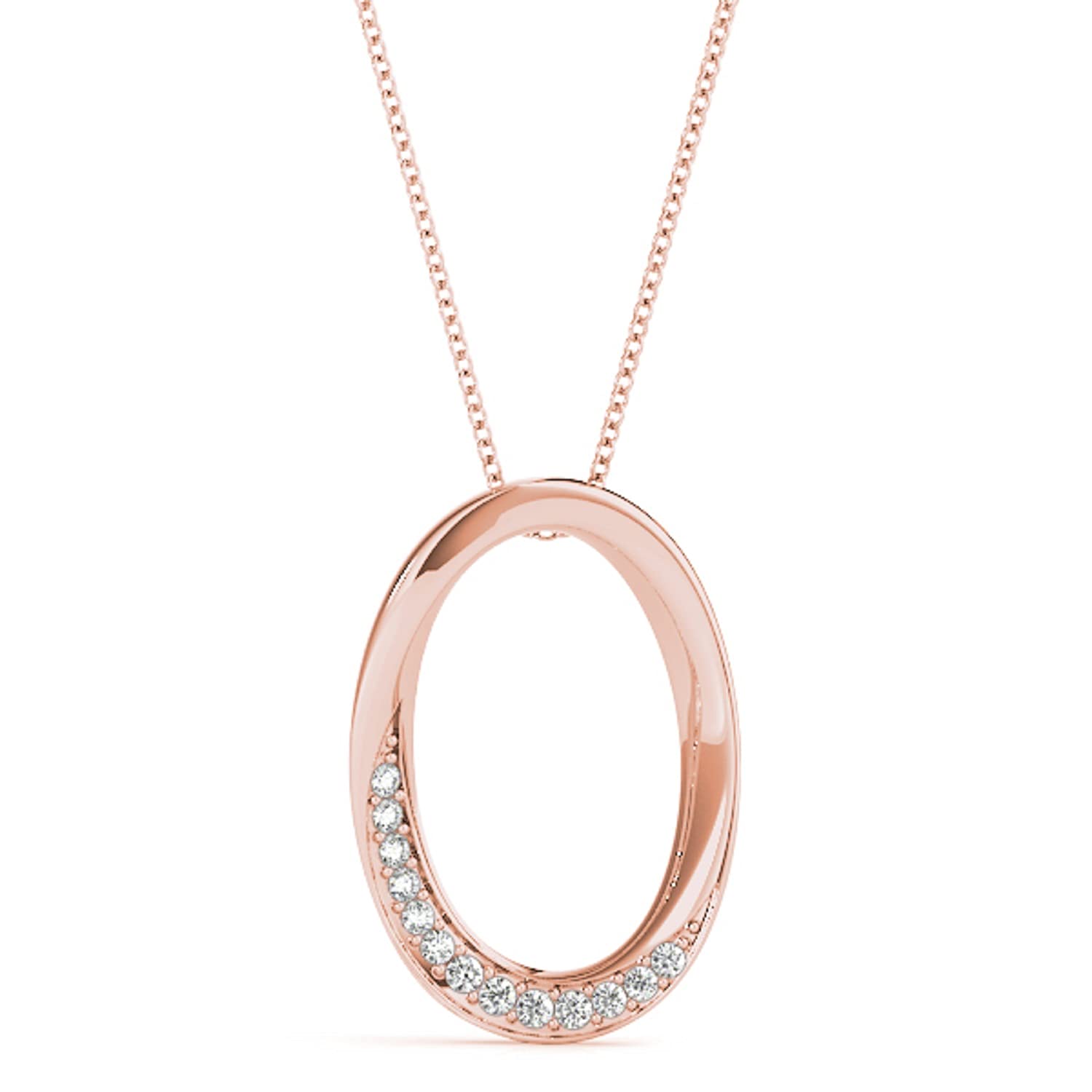 10K Rose Gold & White Gold Diamond Circle Pendant Necklace for Women - 0.07 Carat Natural Round Diamond with 18