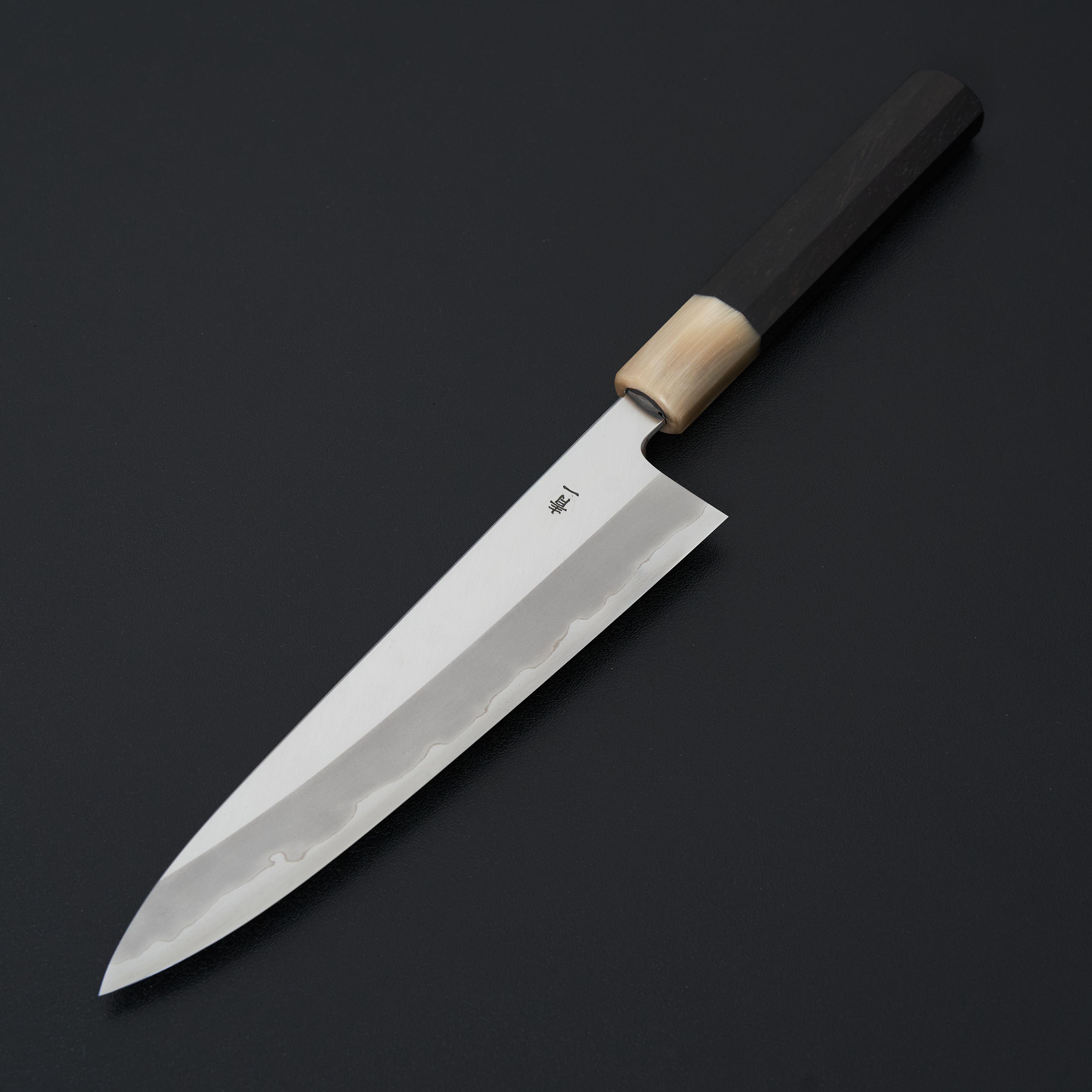 Hitohira Tanaka Kyuzo Blue #1 Stainless Clad Gyuto 210mm Japanese Chef Knife with Taihei Ebony Handle - Perfect for Sushi, Meat Cutting & Professional Kitchen Use