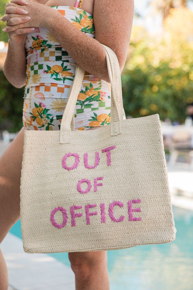 Out of Office Raffia Beach Bag - Large Straw Tote for Women - Perfect for Vacation, Pool, and Summer Travel - FINAL SALE