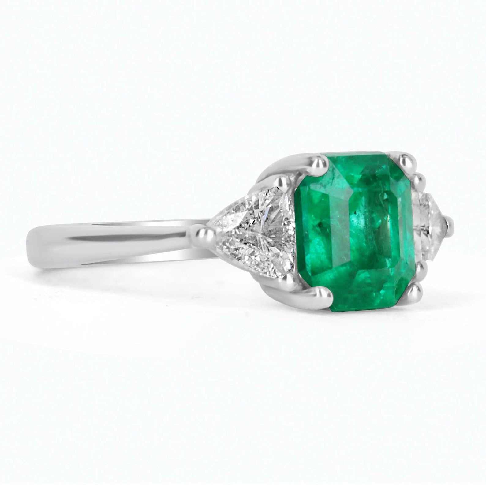 2.80tcw AAA Quality 18K Gold Three Stone Emerald & Diamond Trillion Ring for Women - Elegant Engagement, Anniversary Gift or Special Occasion Jewelry