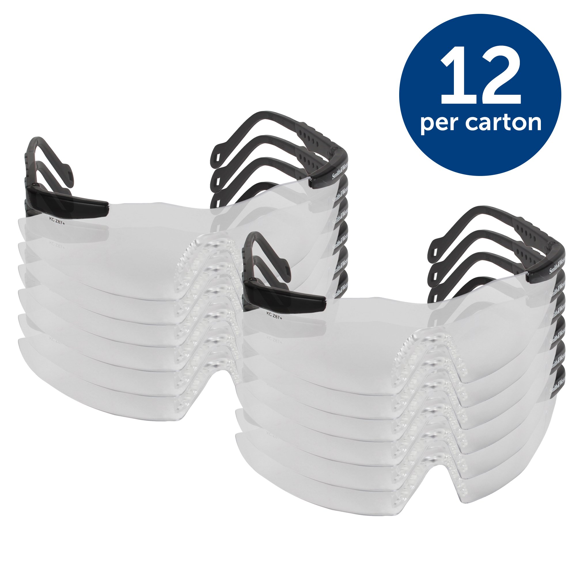 Smith and Wesson Magnum 3G Safety Glasses (19799) - Clear Anti-Fog Lenses with Black Frame, ANSI Z87.1 Certified, 12-Pack for Construction, Woodworking, and DIY Projects