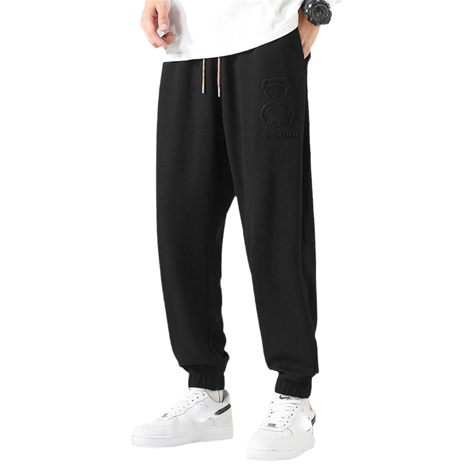 FUHONGCUP Men's Baggy Sweatpants - Tie Leg Waffle Joggers for Men, Casual Athletic Pants with Comfortable Fit - Perfect for Jogging, Gym, Lounge & Everyday Wear