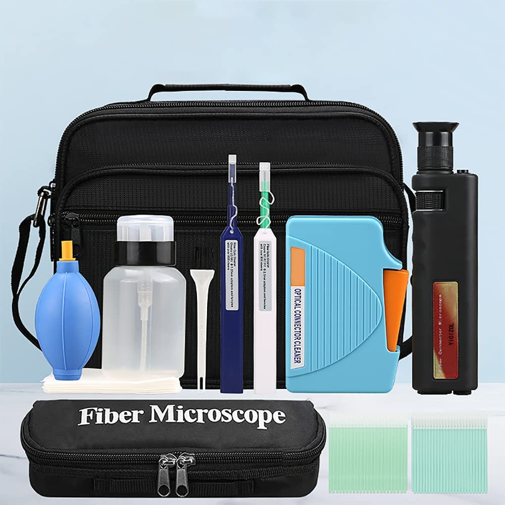 YICIZOL Fiber Optic Cleaning Kit - 400X Microscope for FC/SC/ST/LC Connectors (1.25mm/2.5mm) with Cleaning Pens & Cassette | Professional Network Maintenance for Telecom & Data Centers