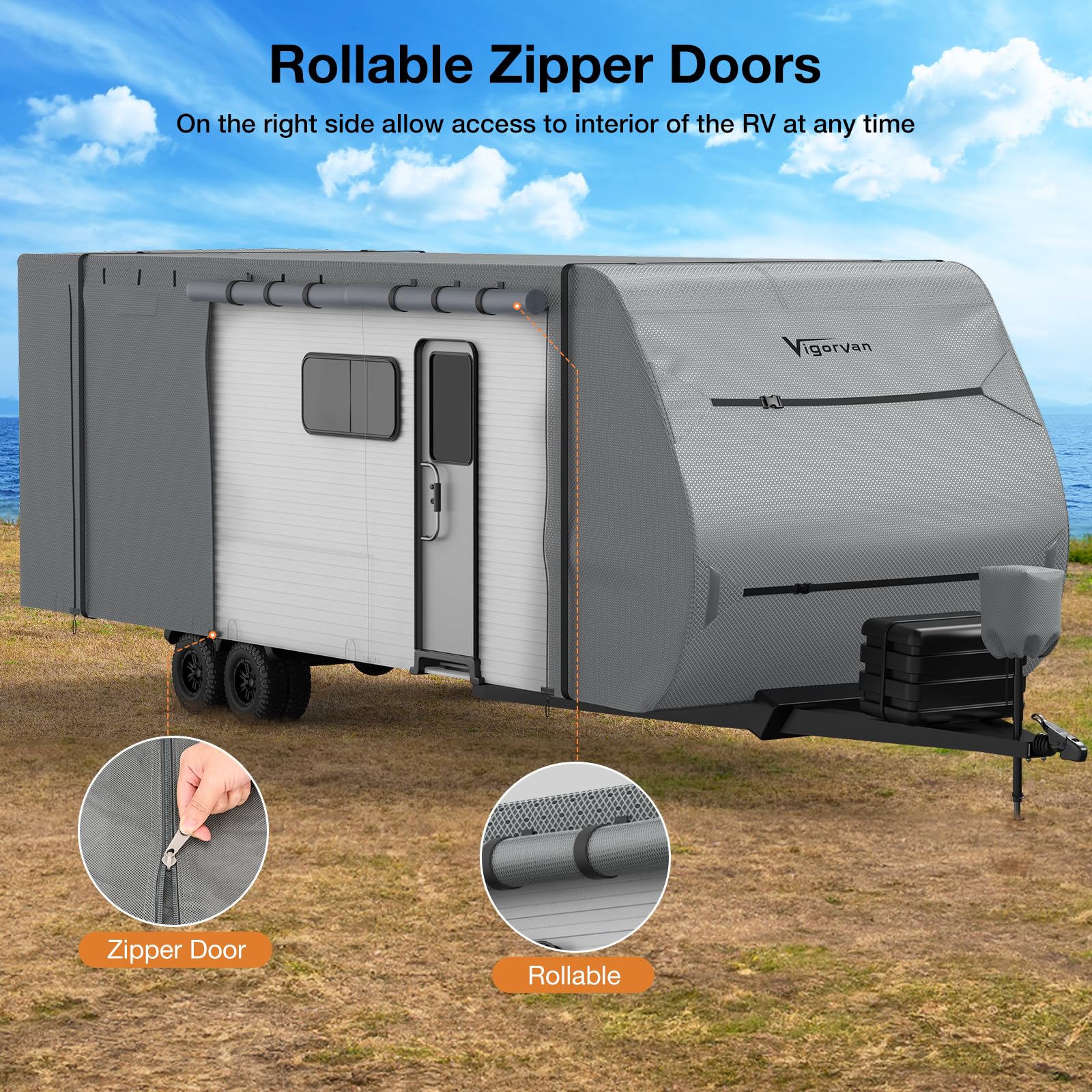 Premium RV Cover for 24'-27' Travel Trailers - Heavy Duty Waterproof, Windproof & UV Protection Winter Camper Cover with Jack & Tire Covers - Ideal for Snow Season & Long-Term Outdoor Storage