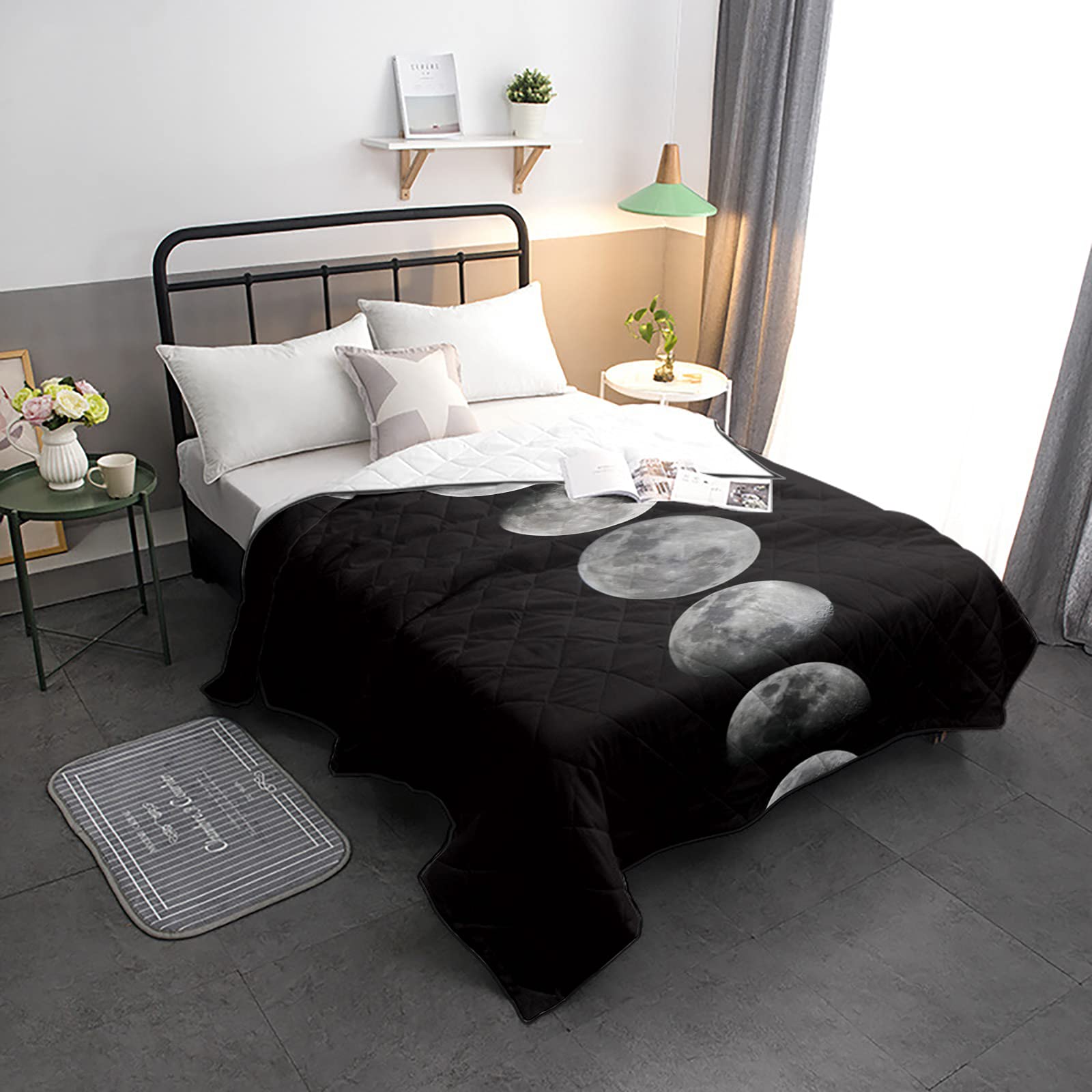 HELLOWINK Queen Size Cooling Comforter - Soft & Lightweight Quilted Duvet Insert | Moon Phase Design | All-Season Down Alternative Bedding for Hot Sleepers | Perfect for Master Bedroom, Guest Room & Dorm