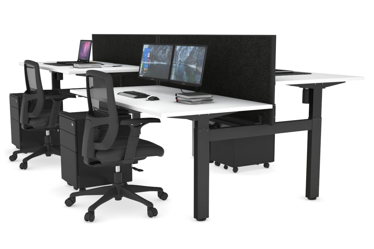 Adjustable 4-Person H Bench Workstation with Black Frame [1400L x 800W] - Perfect for Office, Coworking Spaces & Home Offices