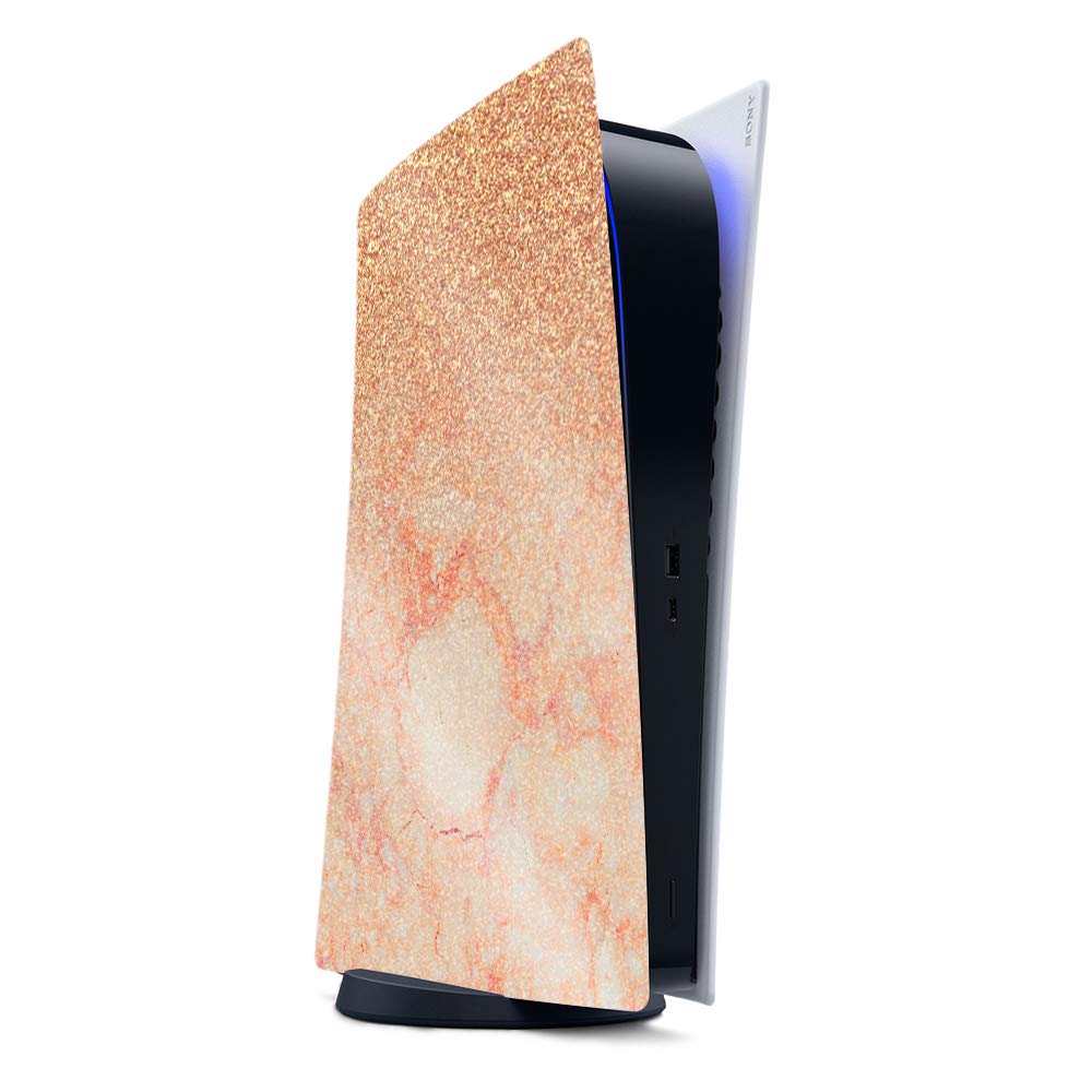 Glossy Glitter PS5 Skin - Flashy Apricot Marble | Gaming Accessory | Easy to Apply