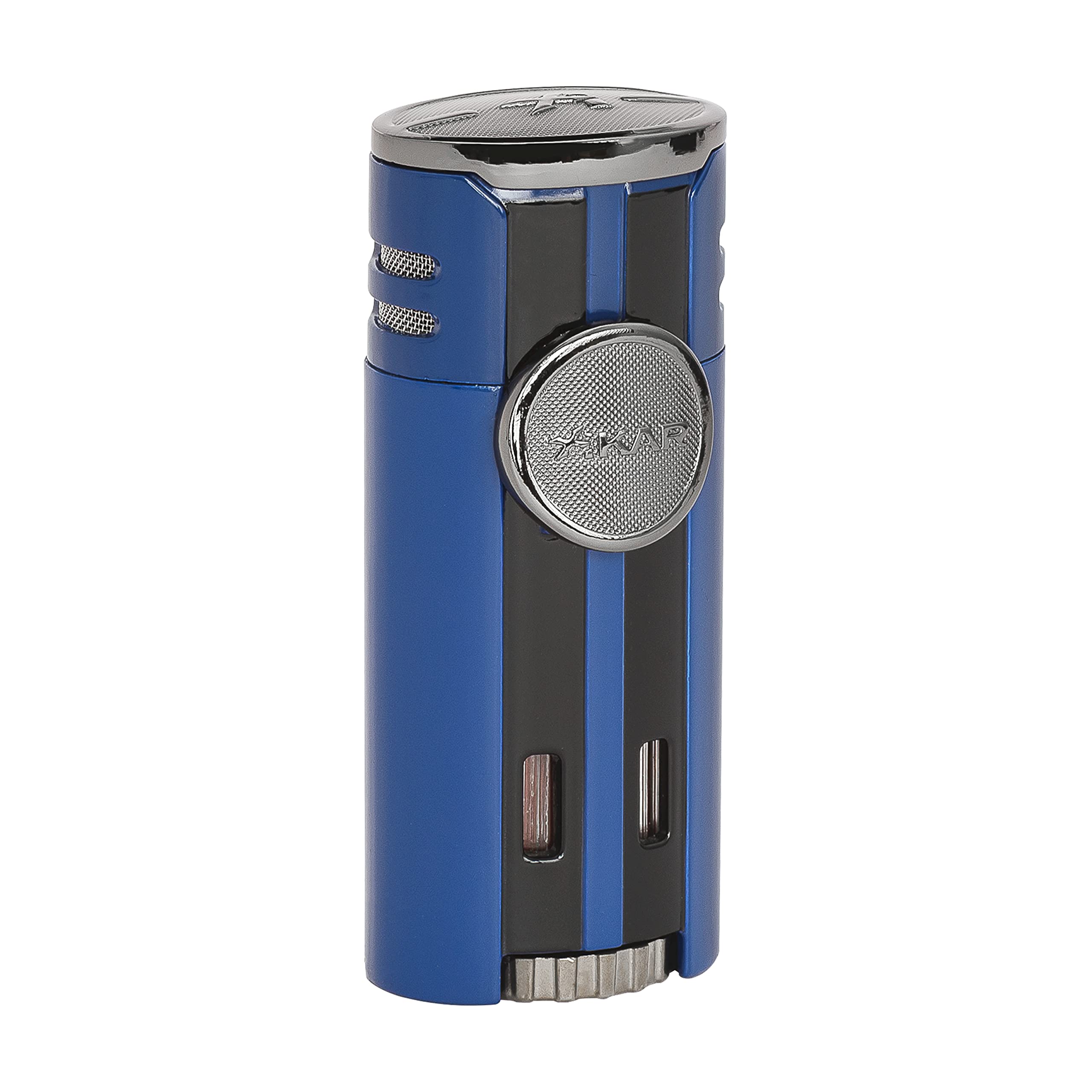 Premium Xikar HP4 Diamond Quad Flame Cigar Lighter with In-Line Fuel Adjustment & Oversized Fuel Window - Blue (Gift Box Included) - Perfect for Cigar Aficionados, Outdoor Enthusiasts & Luxury Gifting