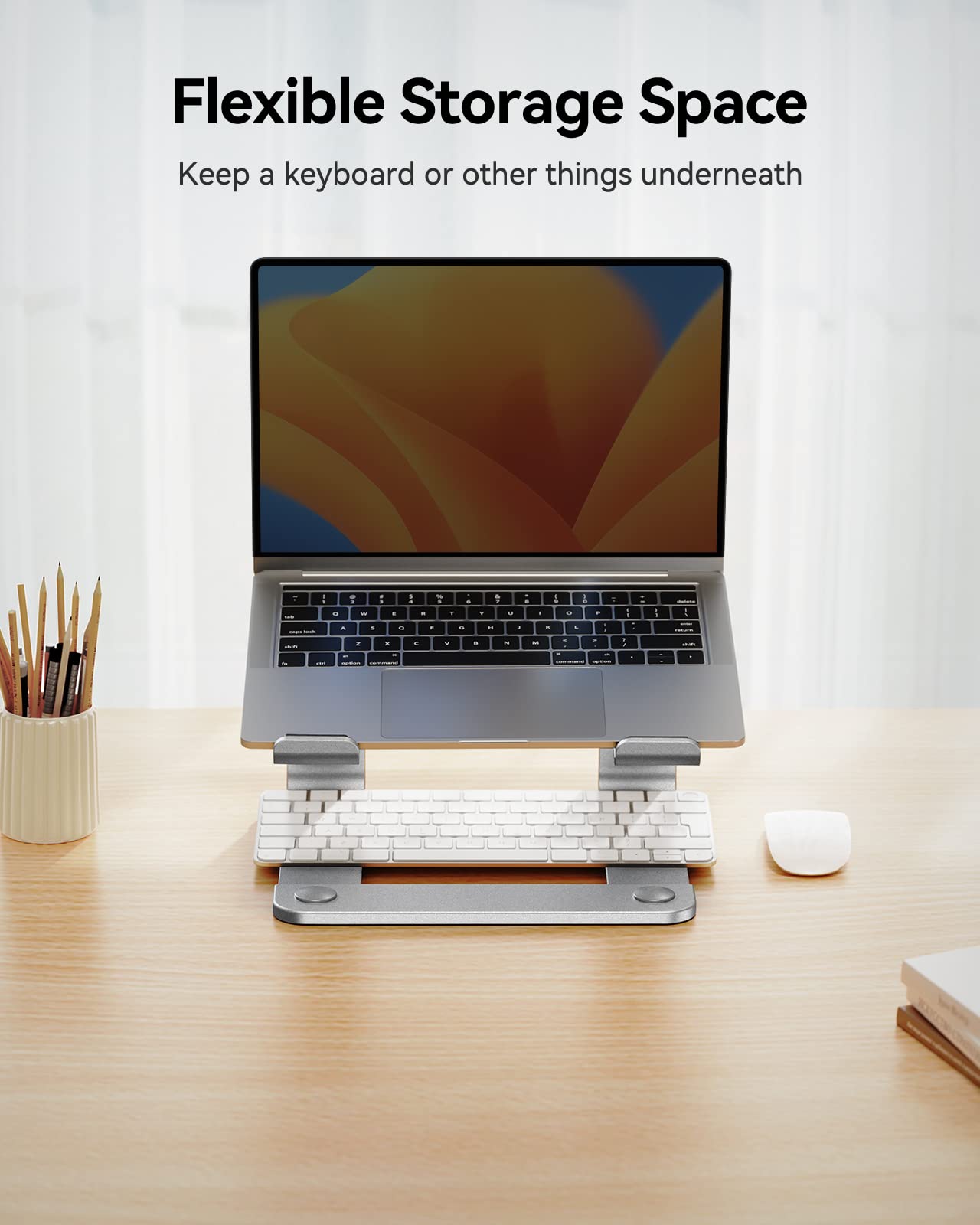 LORYERGO Adjustable Laptop Stand for Desk - Ergonomic Aluminum Laptop Riser Holder for 10-15.6 Inch MacBook, Dell, HP - Silver | Perfect for Office, Home & Travel Use
