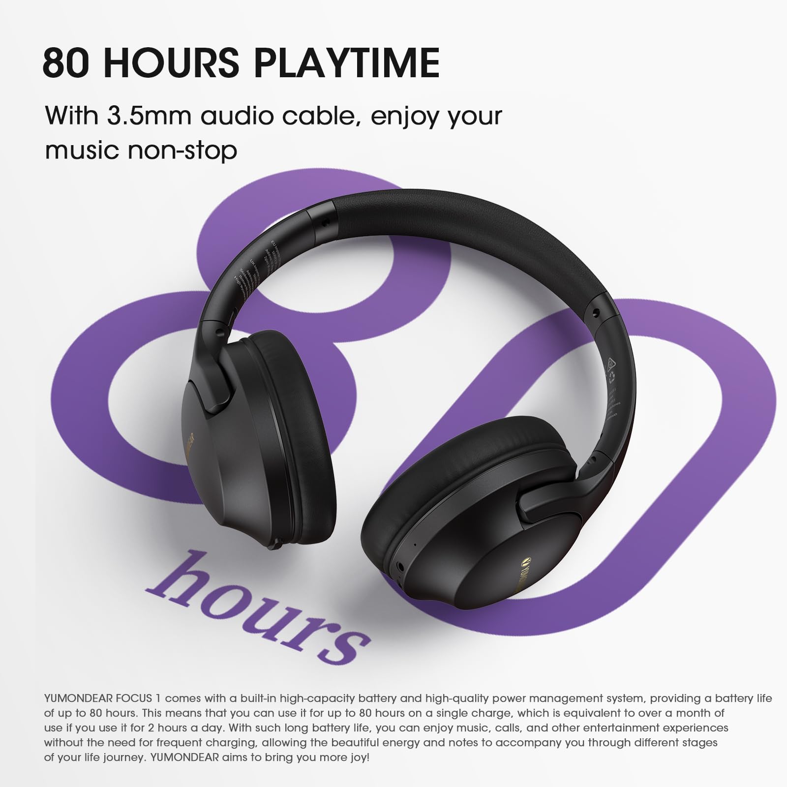 Wireless Bluetooth Over-Ear Headphones with 80H Playtime, HiFi Stereo, Deep Bass & Built-in Mic - 3 EQ Modes, Foldable Design for Phone, PC, Travel, Workout & Office (Black) | Perfect for Commuting, Gaming & Music Lovers