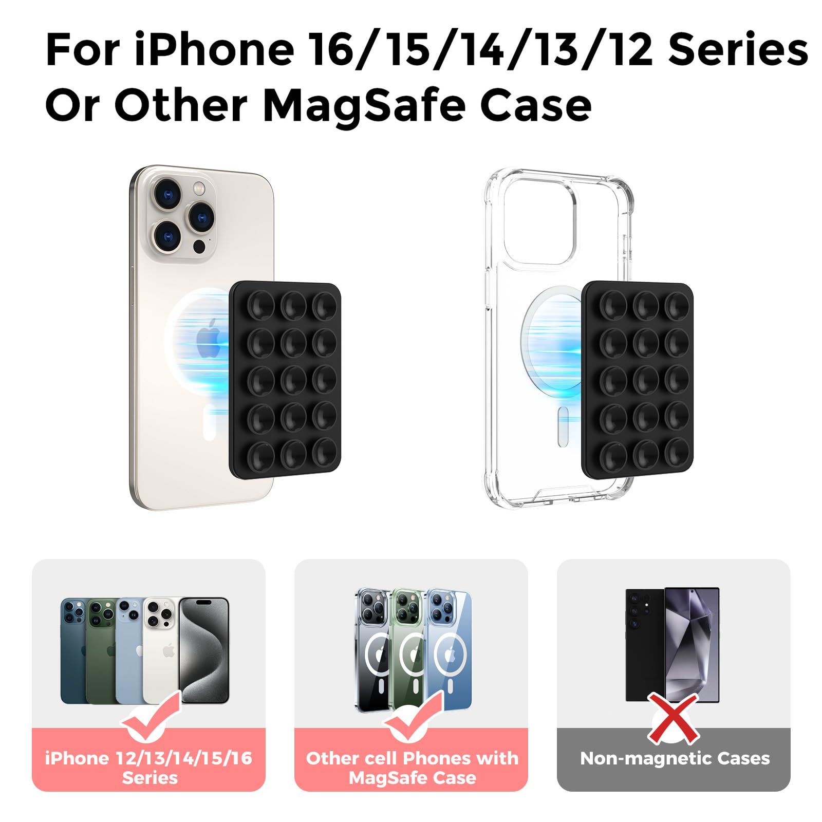 AHASTYLE Magnetic Silicone Suction Phone Case Stand for iPhone 16/15/14/13/12 Series - MagSafe Compatible Shower Phone Holder with Mirror for TikTok Videos, Selfies & Hands-Free Viewing in Car, Kitchen & Bathroom