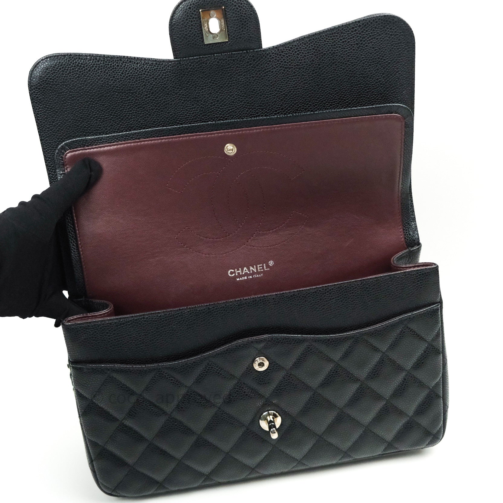Chanel Classic Jumbo Double Flap Handbag in Black Quilted Caviar Leather with Silver Hardware - Luxury Designer Shoulder Bag for Women, Perfect for Work, Evening Events & Special Occasions