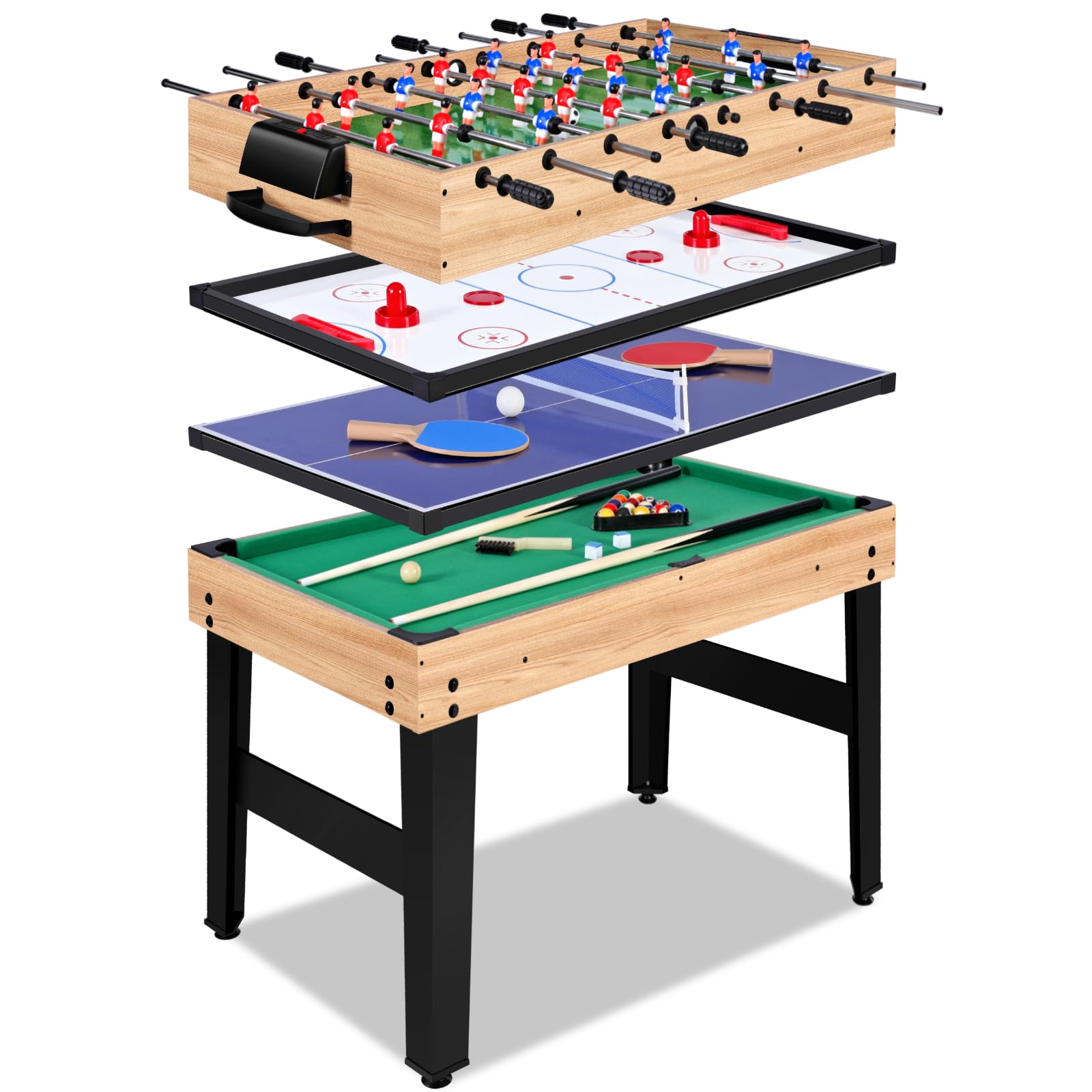 12-in-1 Multi-Game Table Set with Foosball, Air Hockey & Pool - Premium Wooden Game Table for Home Entertainment - Perfect for Game Rooms, Family Game Nights & Indoor Recreation Activities