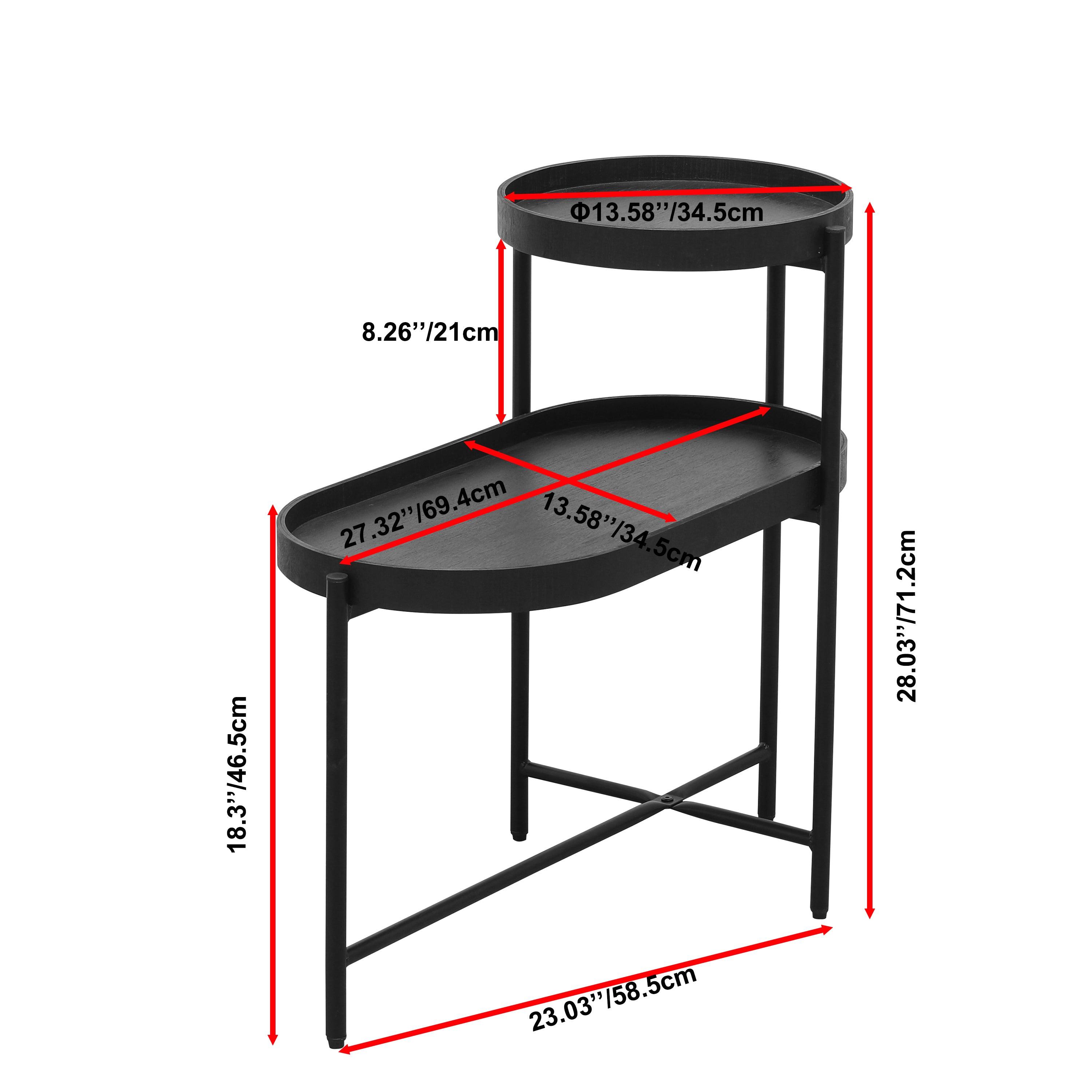 2-Tier Black Side Table with Storage - Metal Frame & Wooden End Table for Living Room | Sofa Table, Nightstand, Bedside Table for Small Spaces