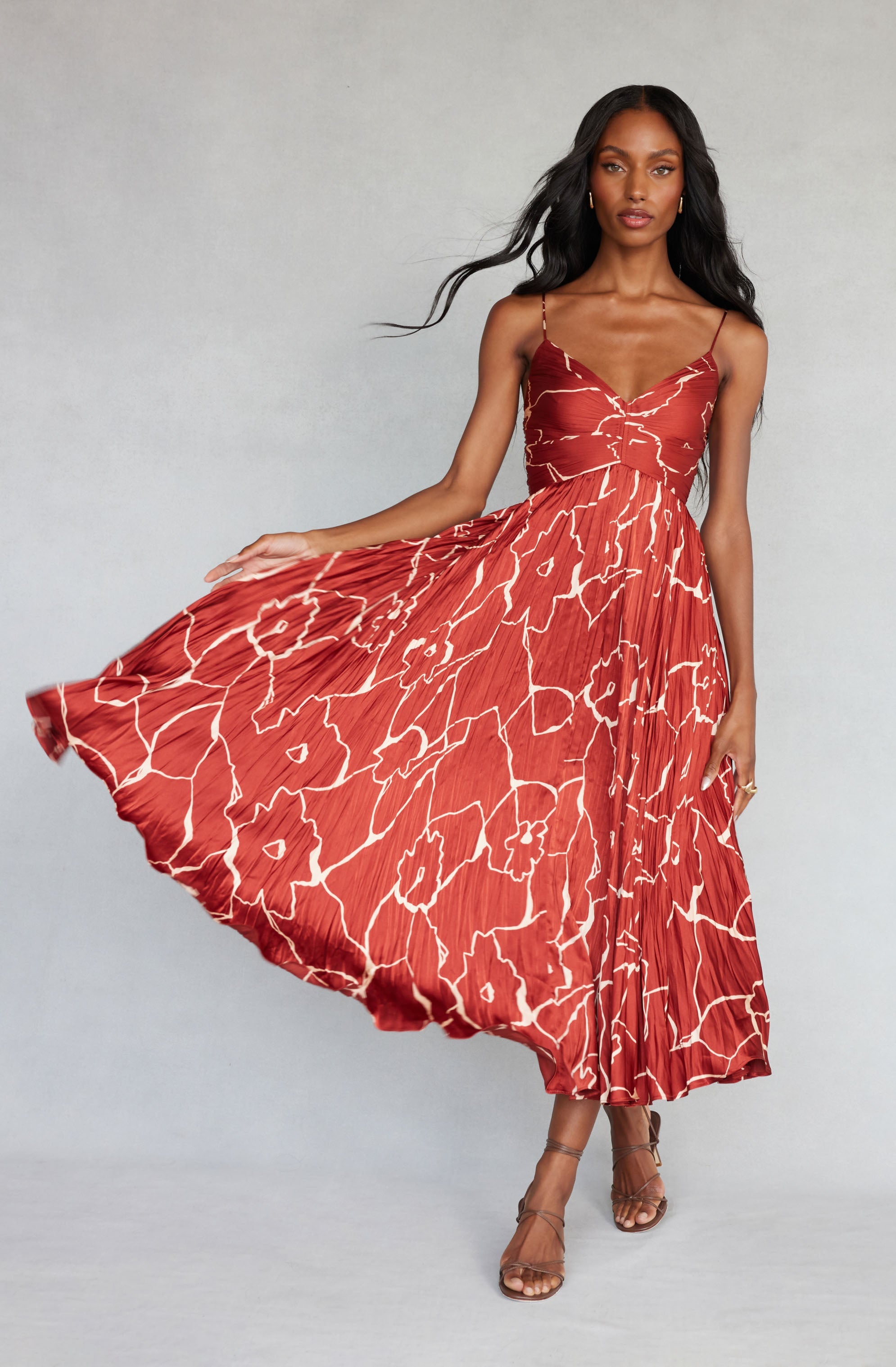 Maeve Printed Pleated Midi Dress - Floral Summer Dress for Women, Casual & Party Wear, Perfect for Beach Vacation, Date Night and Office Outfits