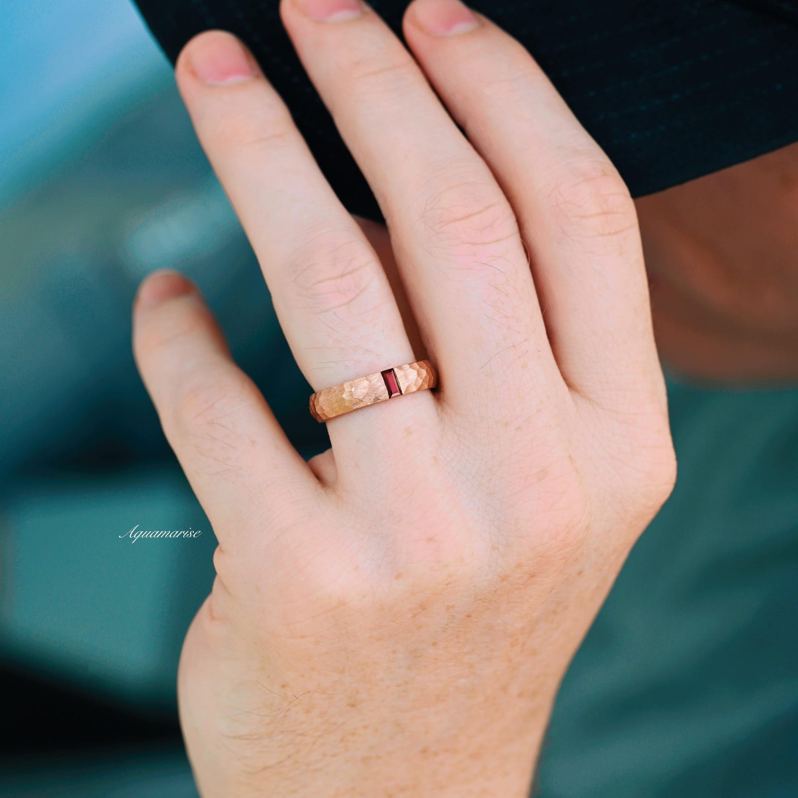 14K Rose Gold Vermeil Garnet Wedding Band - 5.5MM Width, Durable & Elegant Bridal Ring for Women, Perfect for Engagement, Anniversary & Everyday Wear