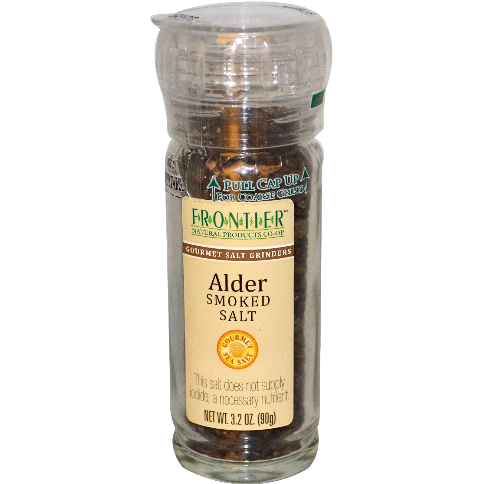 Premium Alder Smoked Sea Salt Grinder - 3.2 oz Refillable Glass Bottle - Gourmet Seasoning for BBQ, Steak & Seafood - Natural Wood Smoked Flavor Enhancer