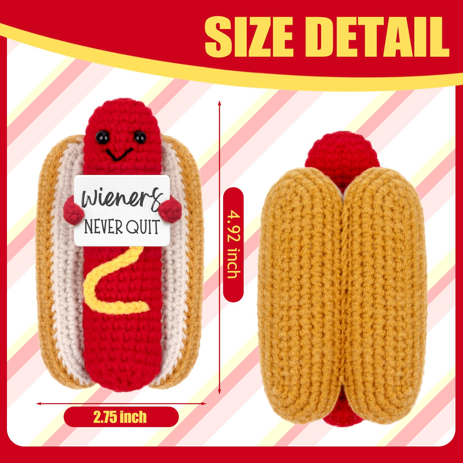 Funny Positive Hot Dog Plush Toy - Emotional Support Crochet Potato Companion with Encouragement Card | Cute Cheer Up Gift for Best Friend, Birthday, Housewarming, Women & Teachers | Perfect for Stress Relief, Office Decor, and Fall Season Gifts