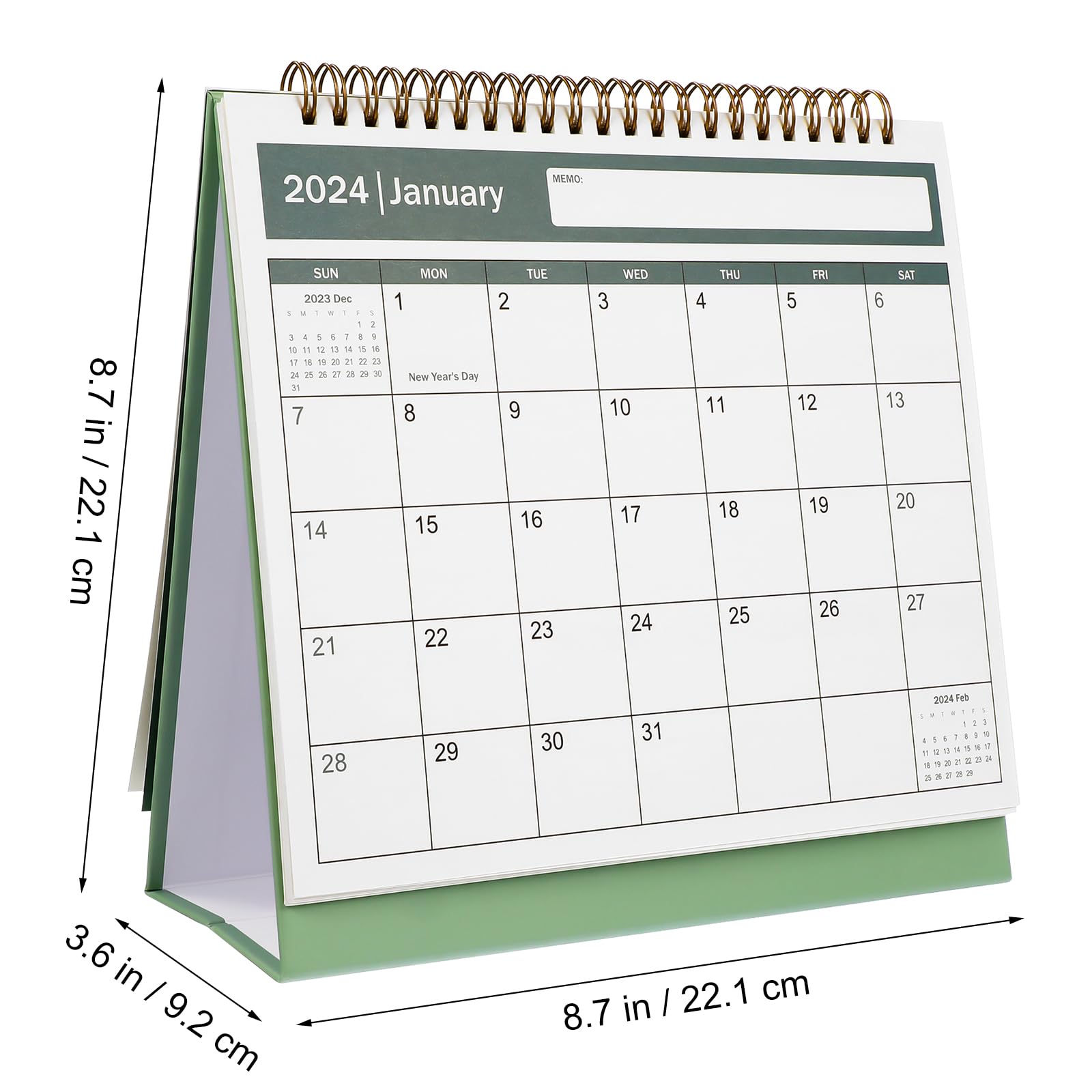 2024-2025 Desktop Flip Calendar - Monthly & Daily Planner for Home, Office, School | Green Standing Organizer for Productivity & New Year Decor