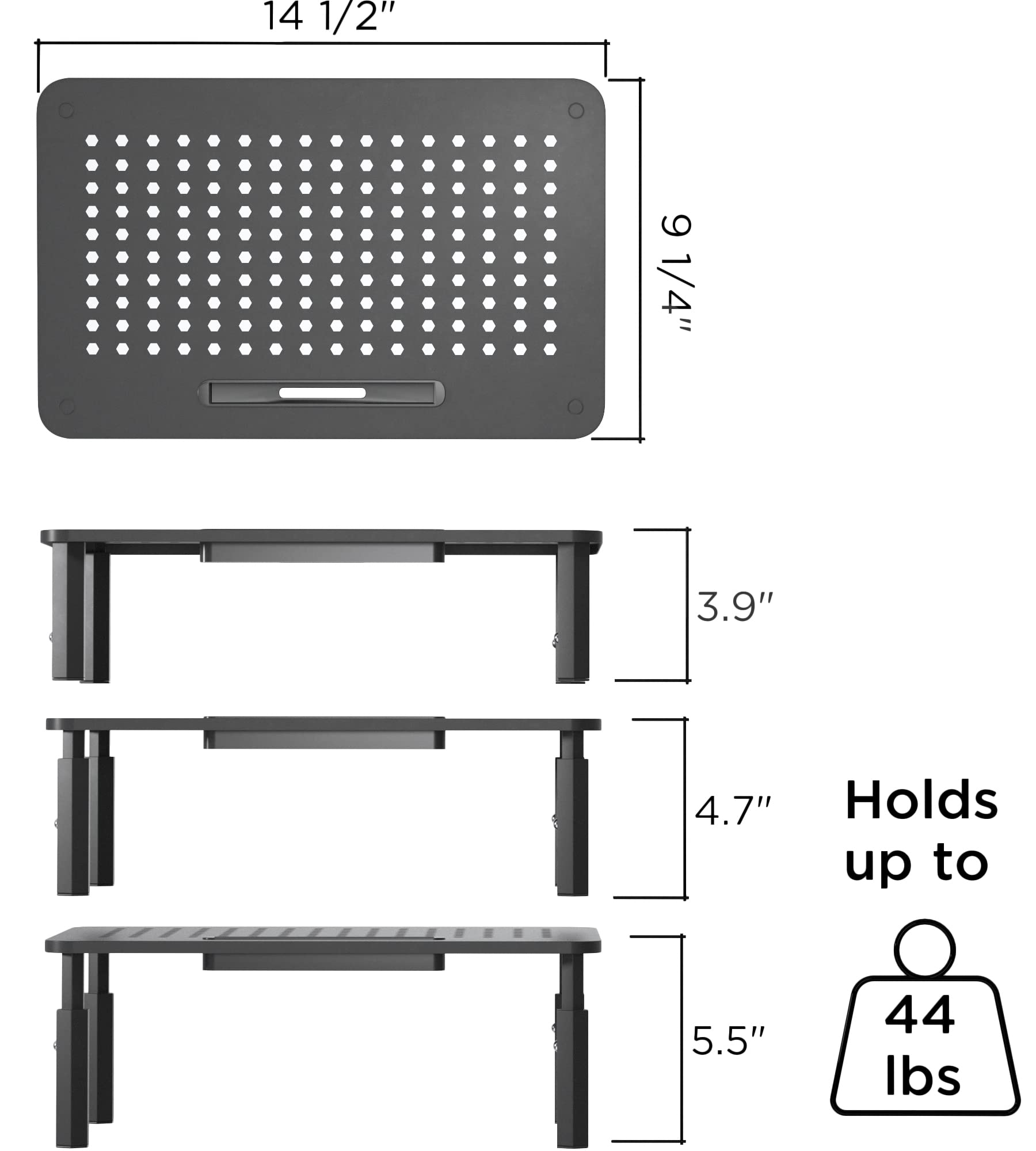 EVOOMI 2-Pack Monitor Stand for Desk - Ergonomic Back Saver Riser with Anti-Skid HD Hexagonal Steel Design - Includes Free Cable Ties - Mesh Metal Computer & Printer Stand (Fits iMac) - Perfect for Home Office, Gaming Setup & Workspace Organization