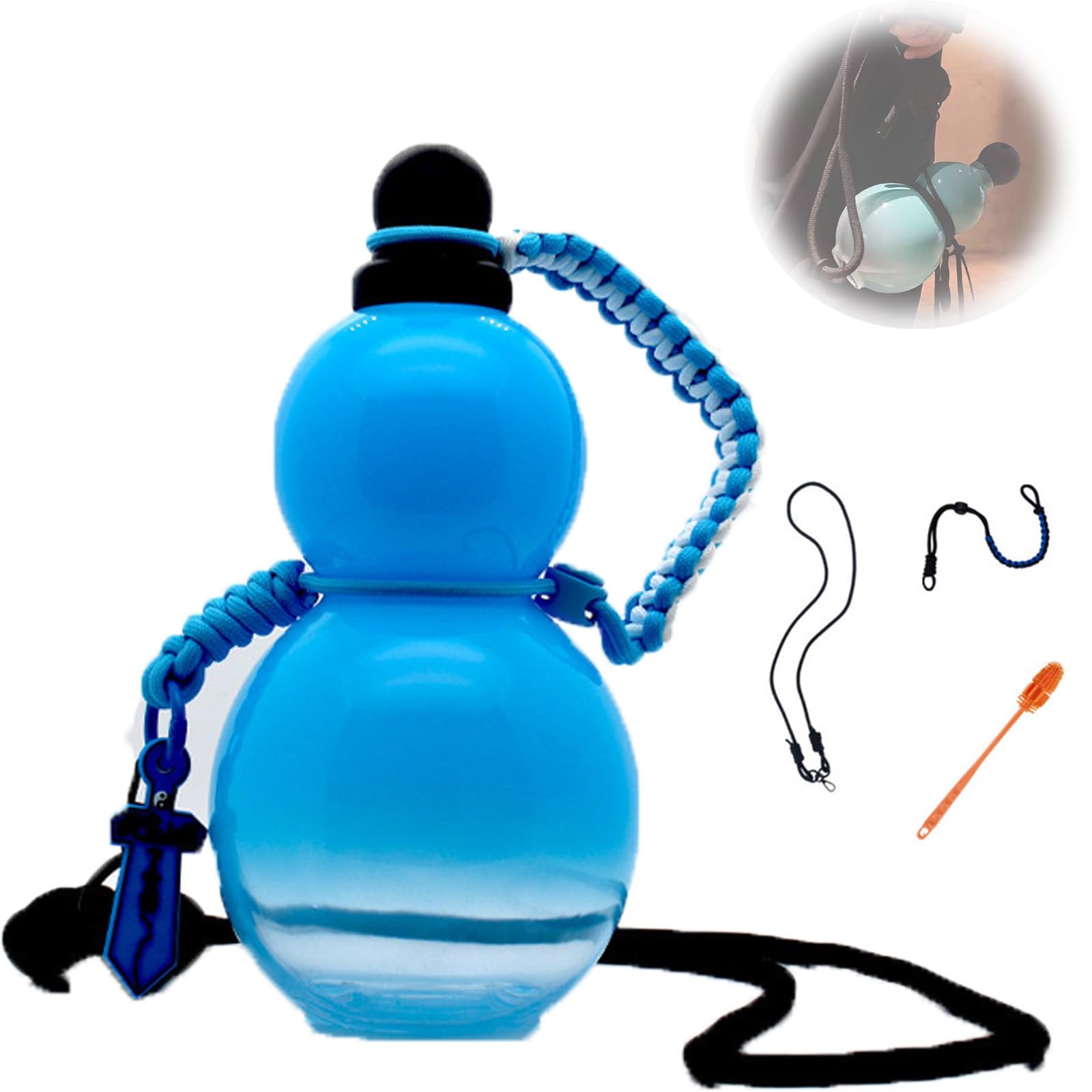 Retro-Inspired 800ml Gourd Water Bottle for Sports & Travel - Chinese Style, Black Myth Wu Kong Design (Blue) - Perfect for Hiking, Gym, and Outdoor Adventures