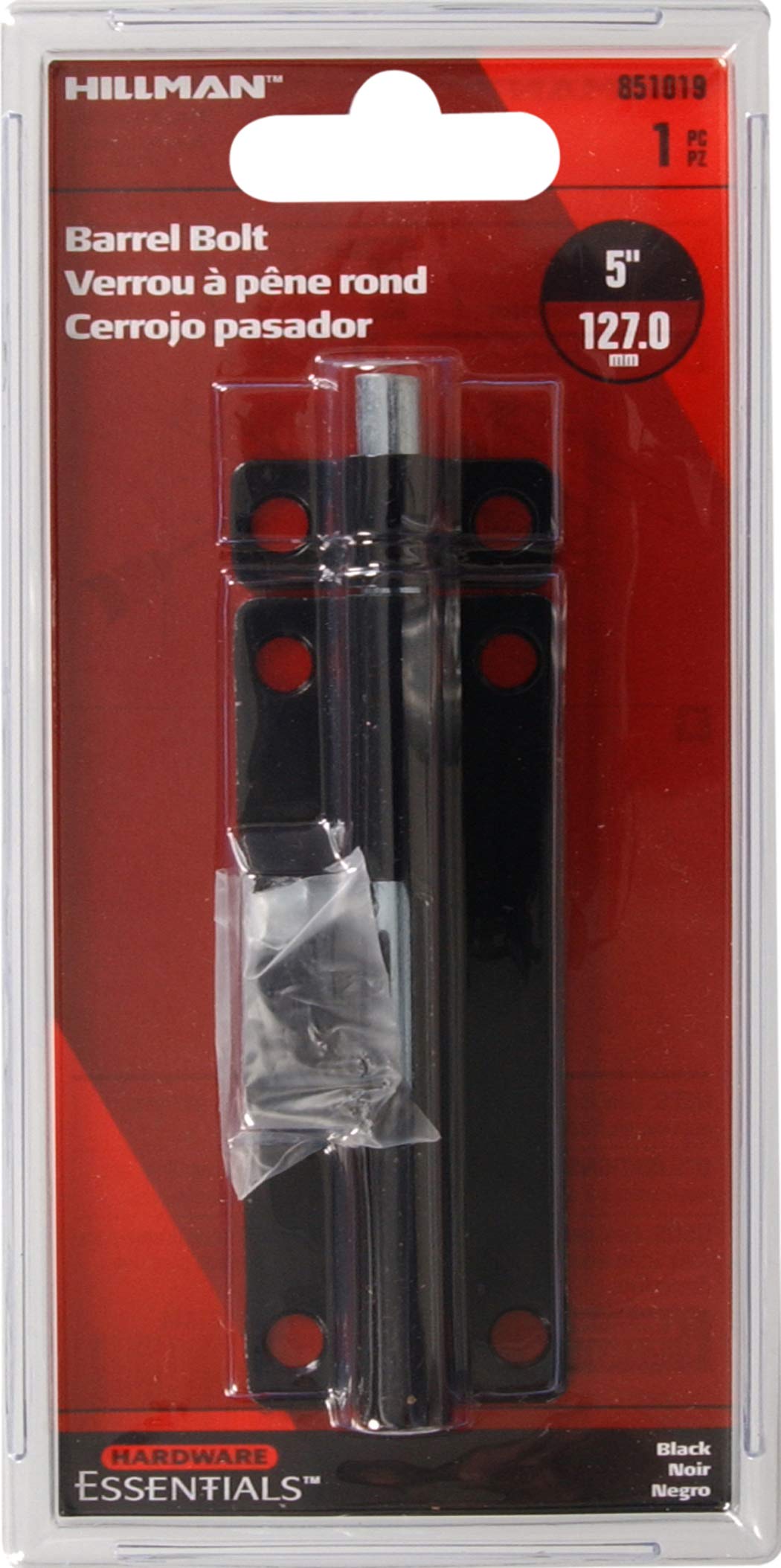 Hillman 851019 5-Inch Black Barrel Bolt Door Latch - Heavy Duty Security Lock for Sheds, Gates, and Cabinets | Rust-Resistant Metal Hardware for Home & Outdoor Use