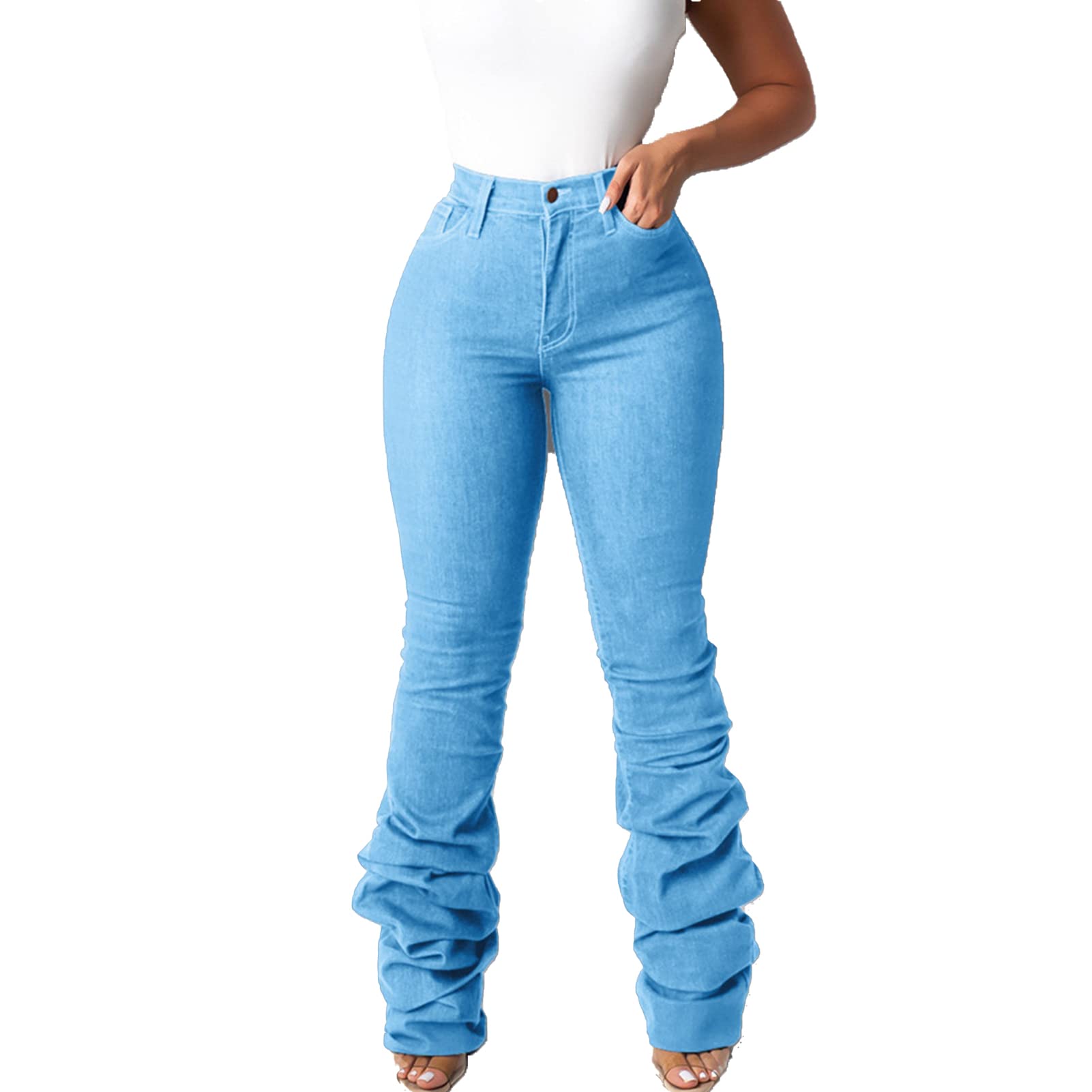 Women's High Waisted Stretch Skinny Jeans - Slim Fit Flare Bell Bottom Denim Pants with Pockets | Perfect for Casual Wear, Office Outfits & Night Out