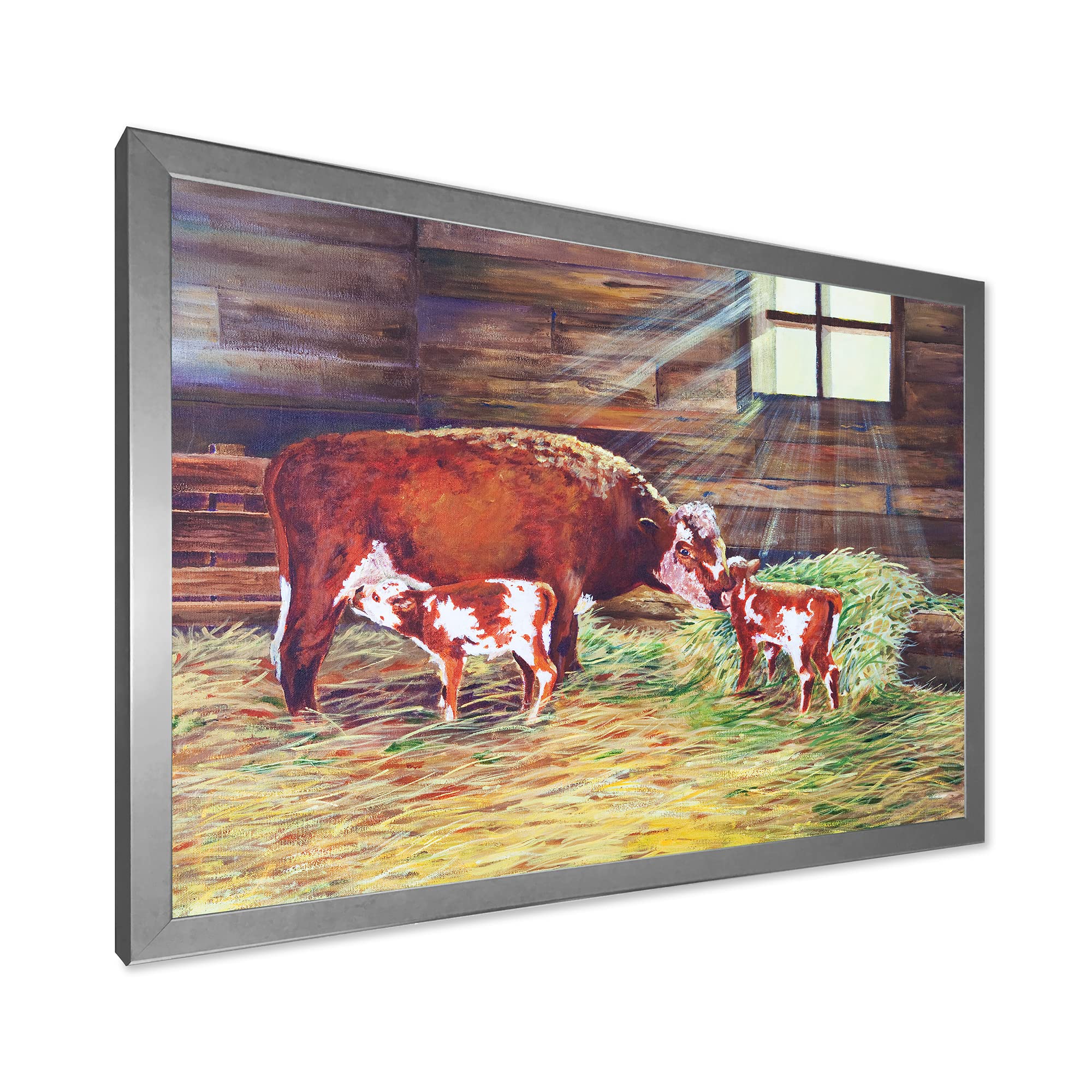 DesignQ Newborn Twin Calves Farmhouse Framed Wall Art - Rustic Nursery Decor, Country Living Room Painting, Farm Animal Themed Home Decoration for Baby Shower Gifts & Cozy Farmhouse Style Interiors
