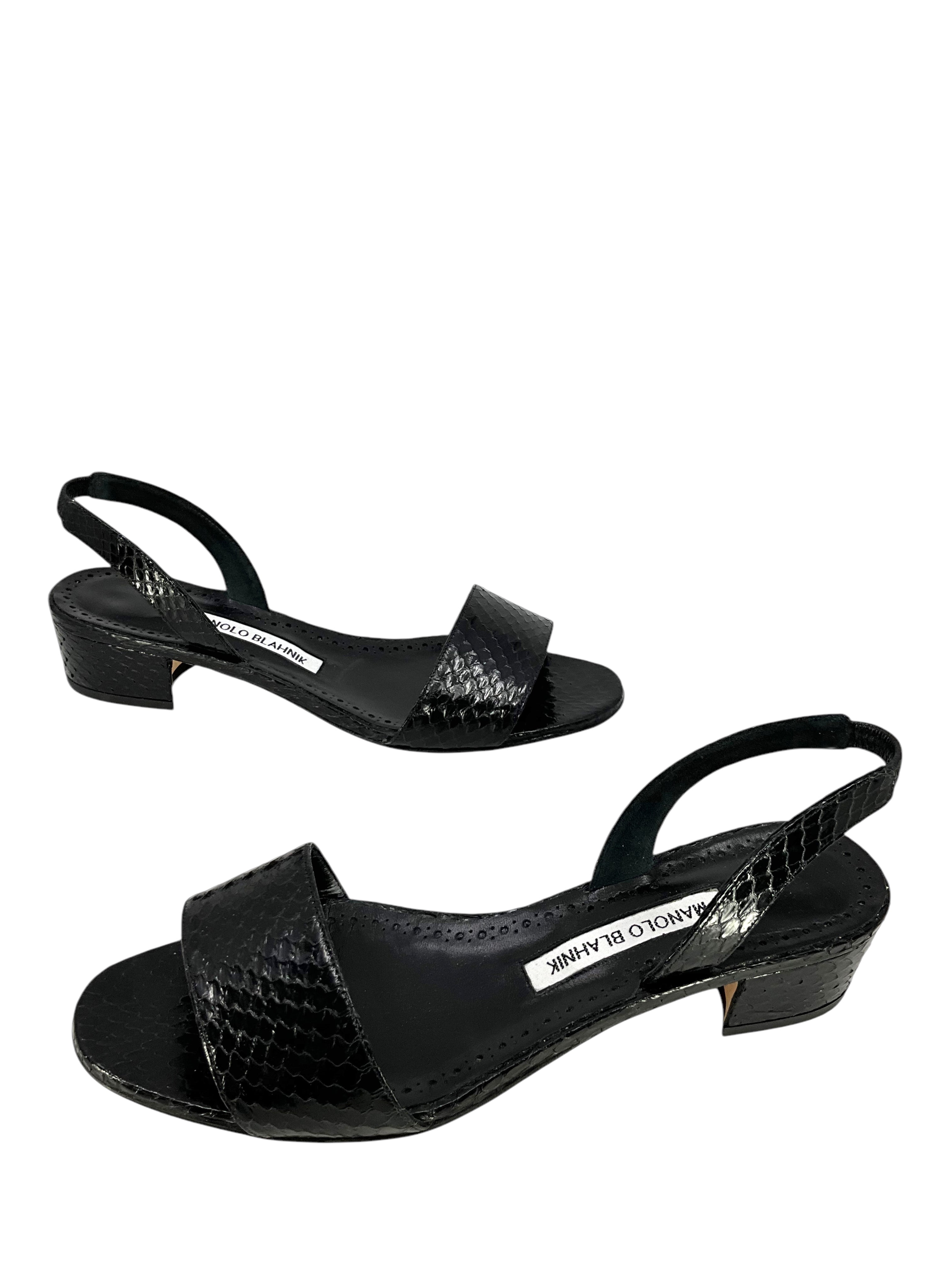MANOLO BLAHNIK Patopia Snakeskin Slingback Heels - Women's Size 7.5 (US) | Luxury Designer Shoes for Parties, Weddings & Special Occasions