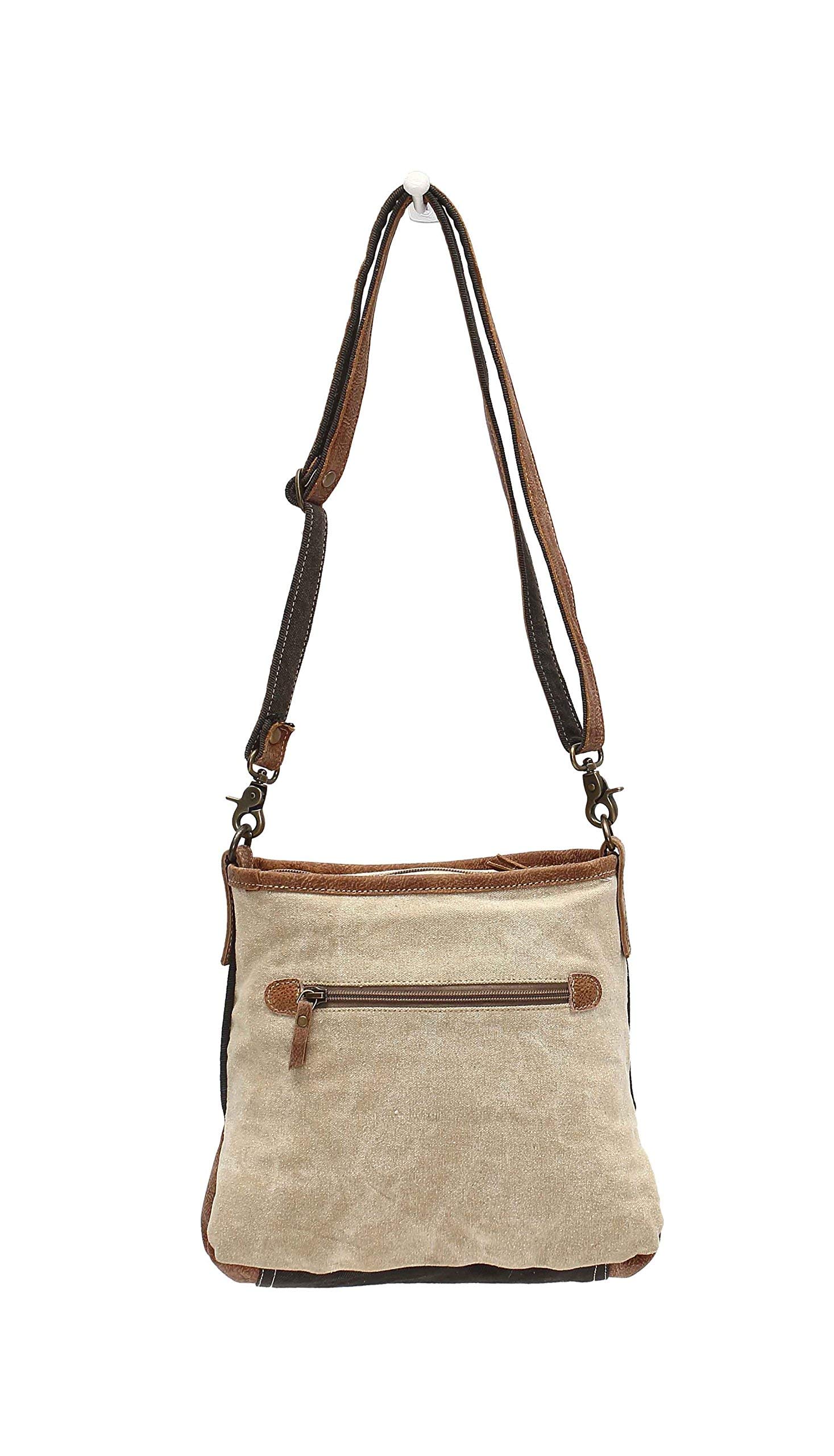Myra Bags Reindeer Upcycled Canvas Crossbody Bag - Eco-Friendly Handmade Purse for Women (Tan/Khaki/Brown, One Size) - Perfect for Christmas Gifts, Holiday Parties & Casual Outings