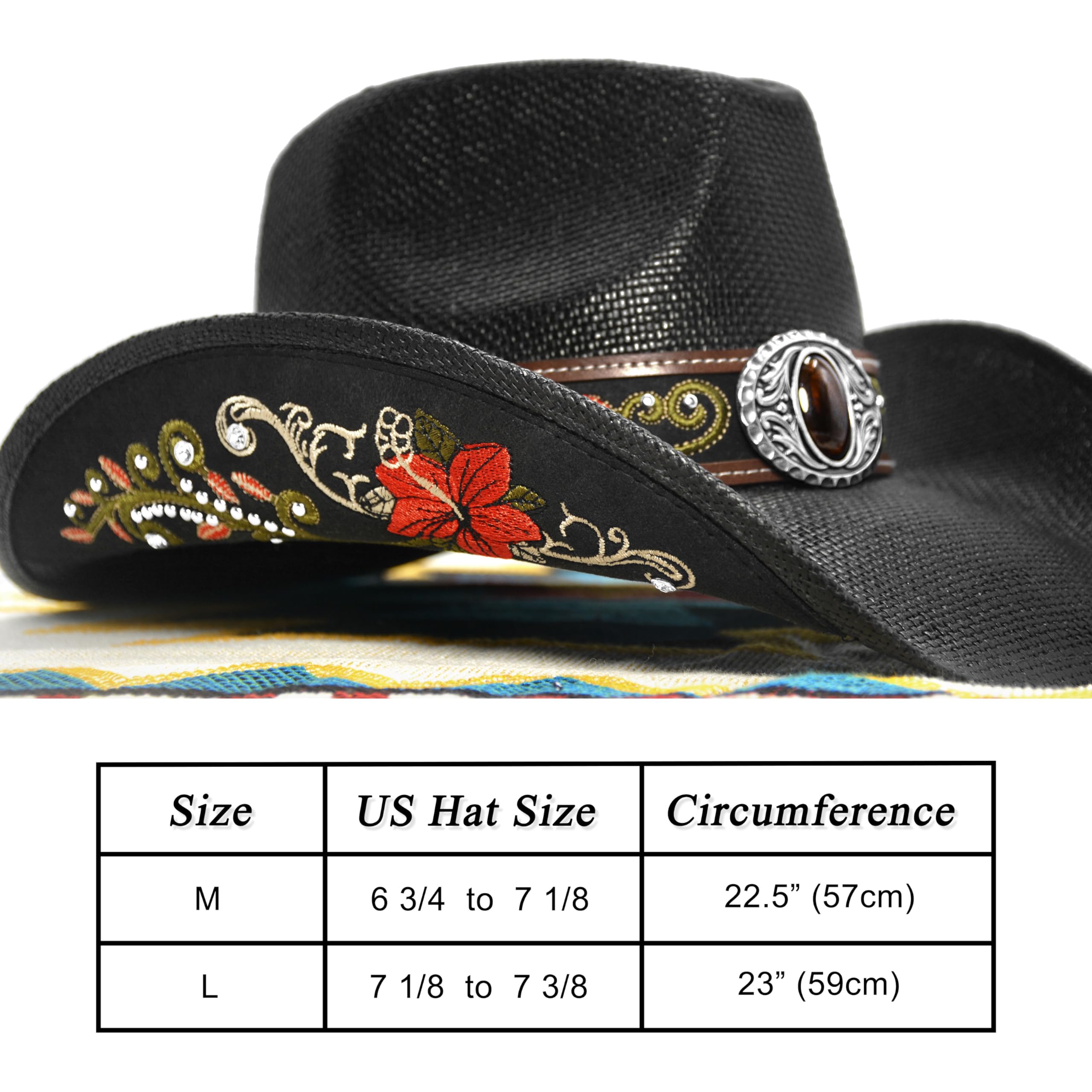Stylish Straw Western Cowboy Hats for Women & Men - Embroidered Cowboy & Cowgirl Hat for Rodeo, Country Music Festivals & Outdoor Adventures