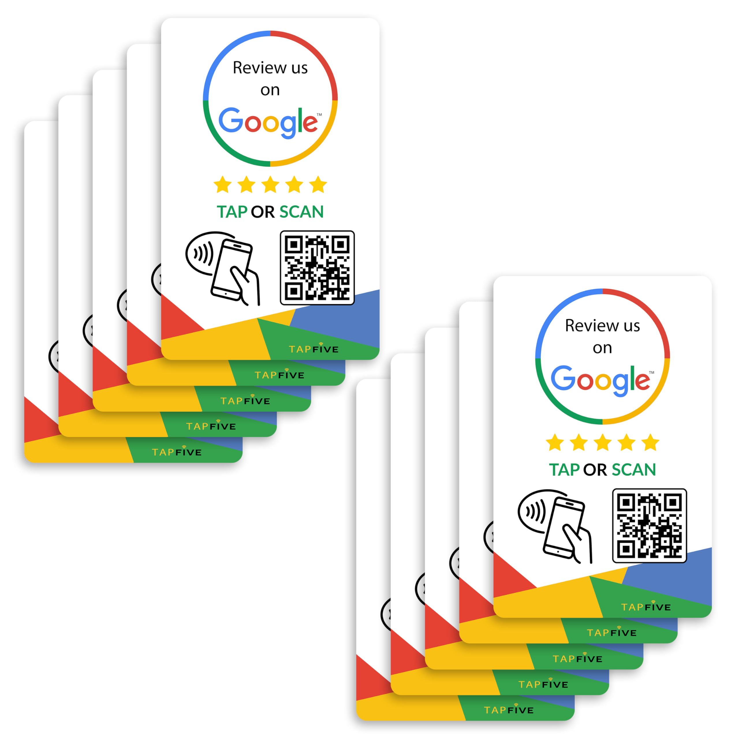 TapFive Google Review Tap Cards (10-Pack) - NFC & QR Smart Tap for Instant Business Reviews - Compatible with All Phones - Reusable Customer Feedback Tool - Perfect for Restaurants, Retail Stores & Service Businesses