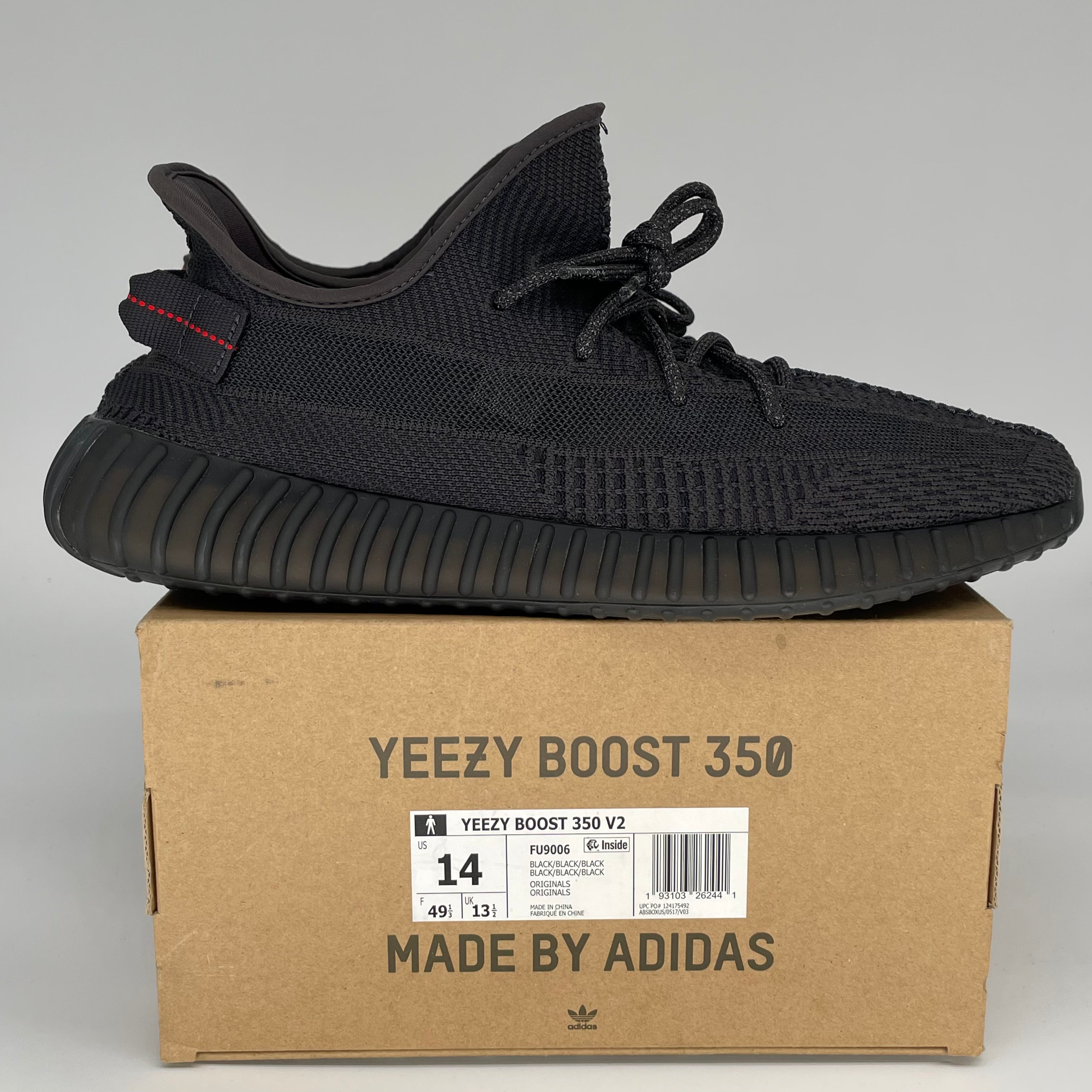Adidas Yeezy Boost 350 V2 Black Non-Reflective Men's Running Shoes Size 14 (FU9006) - Perfect for Casual Wear, Gym Workouts & Street Fashion