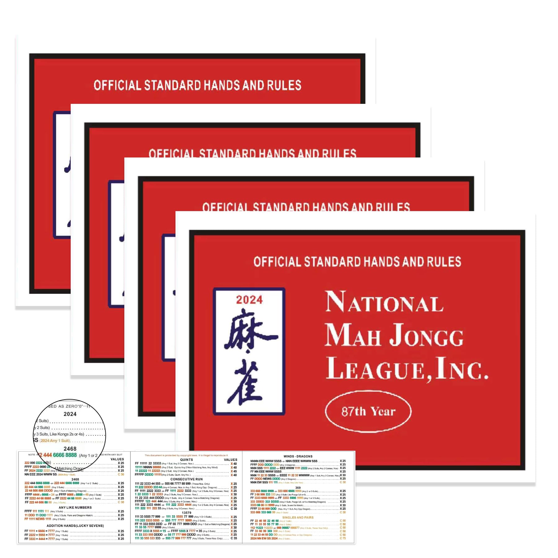 2024 National Mah Jongg Cards Set - Official Hands & Rules - 4 Large American Mahjong Playing Cards for Tournaments & Family Game Nights