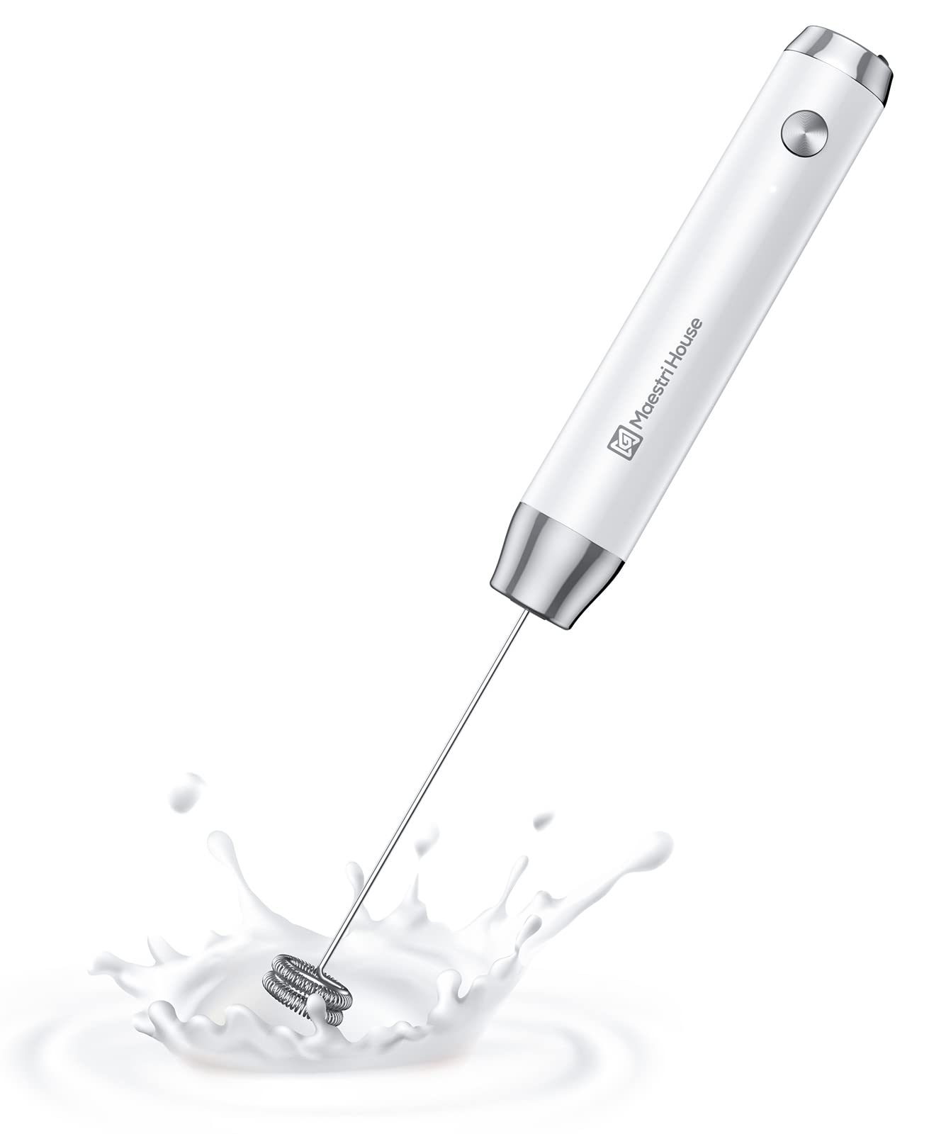 Maestri House Rechargeable Milk Frother - Handheld Electric Foam Maker for Lattes & Cappuccino, Waterproof & Detachable Stainless Steel Whisk, Drink Mixer & Foamer - Perfect for Coffee Shops, Home Baristas & Office Use