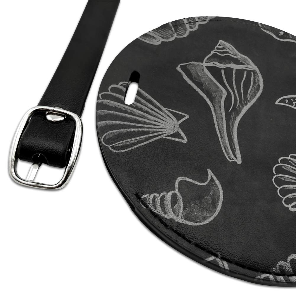 Seashells Design Round Leather Luggage Tag - Chalkboard Style Suitcase ID Card for Carry-On Bags | Perfect for Travel Identification & Personalized Suitcase Marking