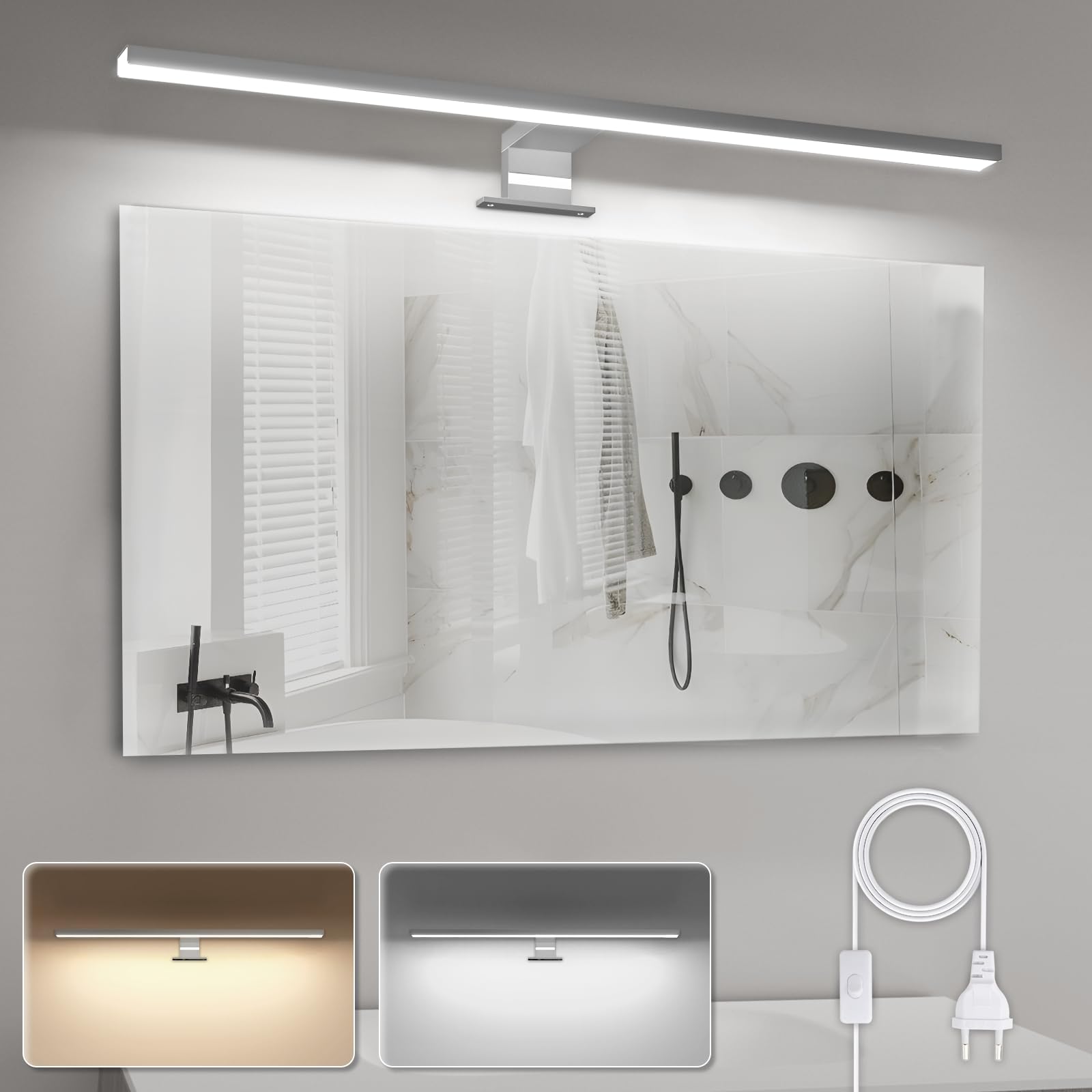 APONUO 24 Inch LED Bathroom Mirror with Lights, 15W 4000K/6000K Dimmable Vanity Mirror, 1500lm IP44 Waterproof Makeup Mirror with Touch Switch - Perfect for Bathroom, Bedroom, Dressing Room and Salon Lighting