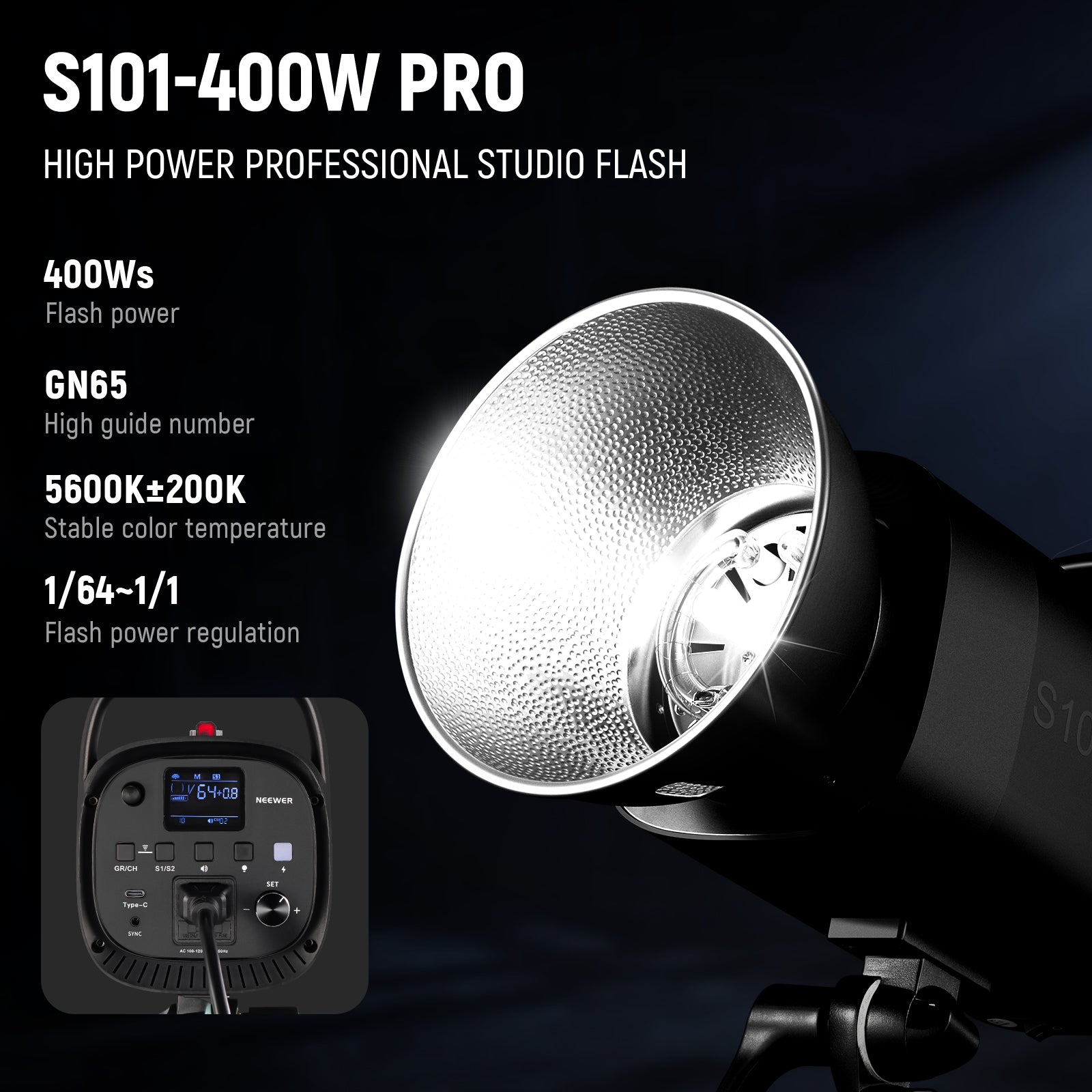 NEEWER S101 400W Professional Studio Strobe Flash Light for Photography - Perfect for Portrait, Product, and Fashion Shoots