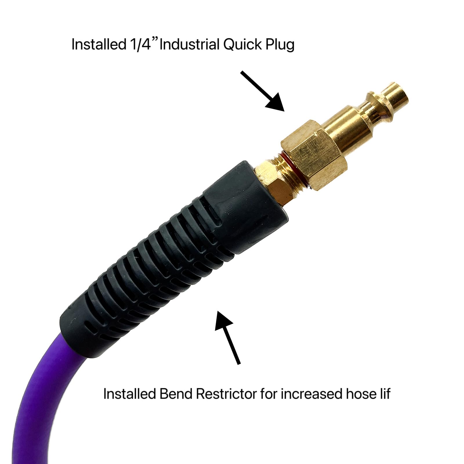 1/4-Inch x 25FT Heavy Duty Hybrid PVC Air Hose - 300 PSI Kink Resistant Compressor Hose with Industrial Fittings & Bend Restrictors | All-Weather Flexibility for Pneumatic Tools, Auto Repair & Construction (Purple)