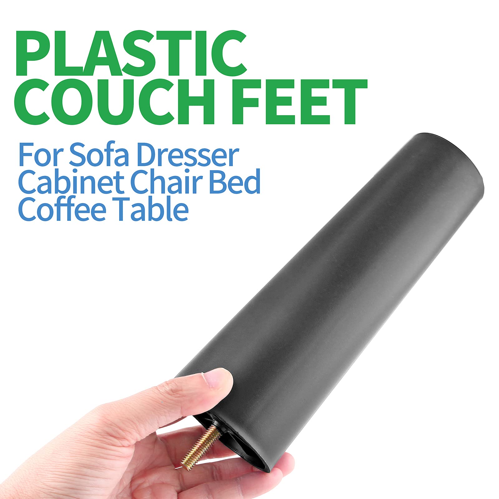 4Pcs 8 Inch Tapered Plastic Sofa Legs with M8 Hanger Bolts - Heavy Duty Furniture Legs for Sofa, Dresser, Cabinet, Chair, Bed & Coffee Table - Perfect for Home Office and Living Room Furniture Upgrades