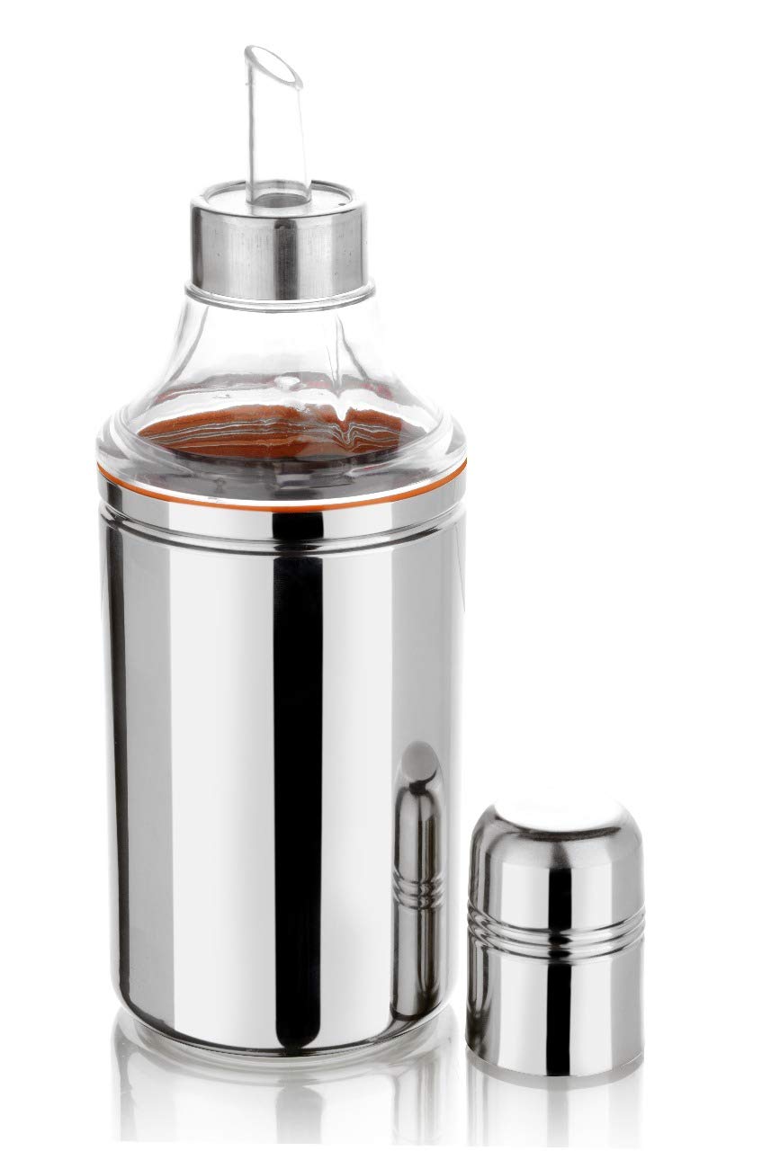AKG STEEL 1000ml Stainless Steel Oil Dispenser Bottle - Durable & Leak-Proof Kitchen Oil Pourer for Cooking, Salad Dressing & Baking - Silver (Pack of 1)