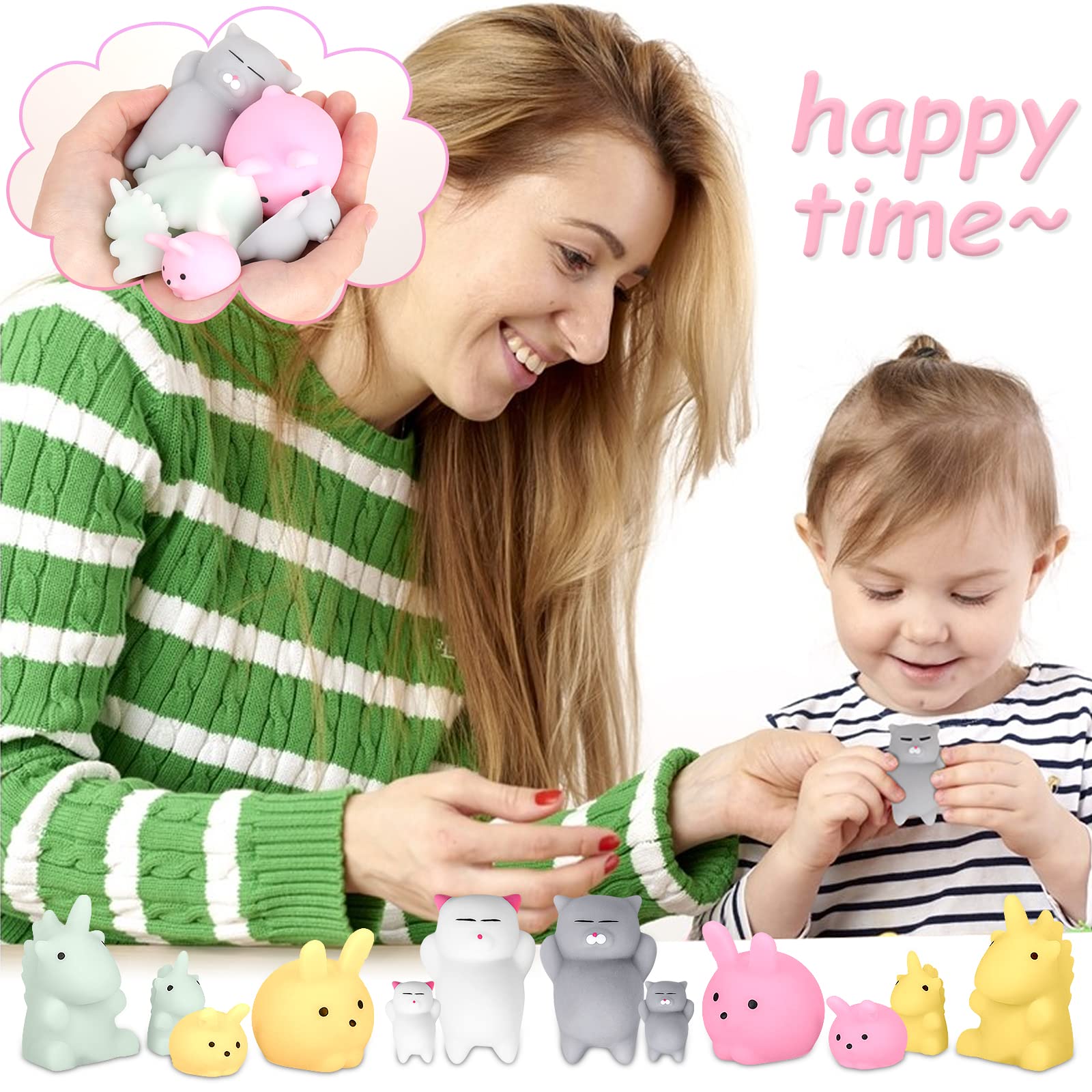 12PCS Squishy Toys for Kids - 6 Large & 6 Small Kawaii Mochi Stress Relief Toys, Cute Rabbit & Cat Squishies for Party Favors, Anxiety Relief Sensory Fidget Toys for Children - Perfect for Birthday Gifts, Classroom Rewards & Stress Management