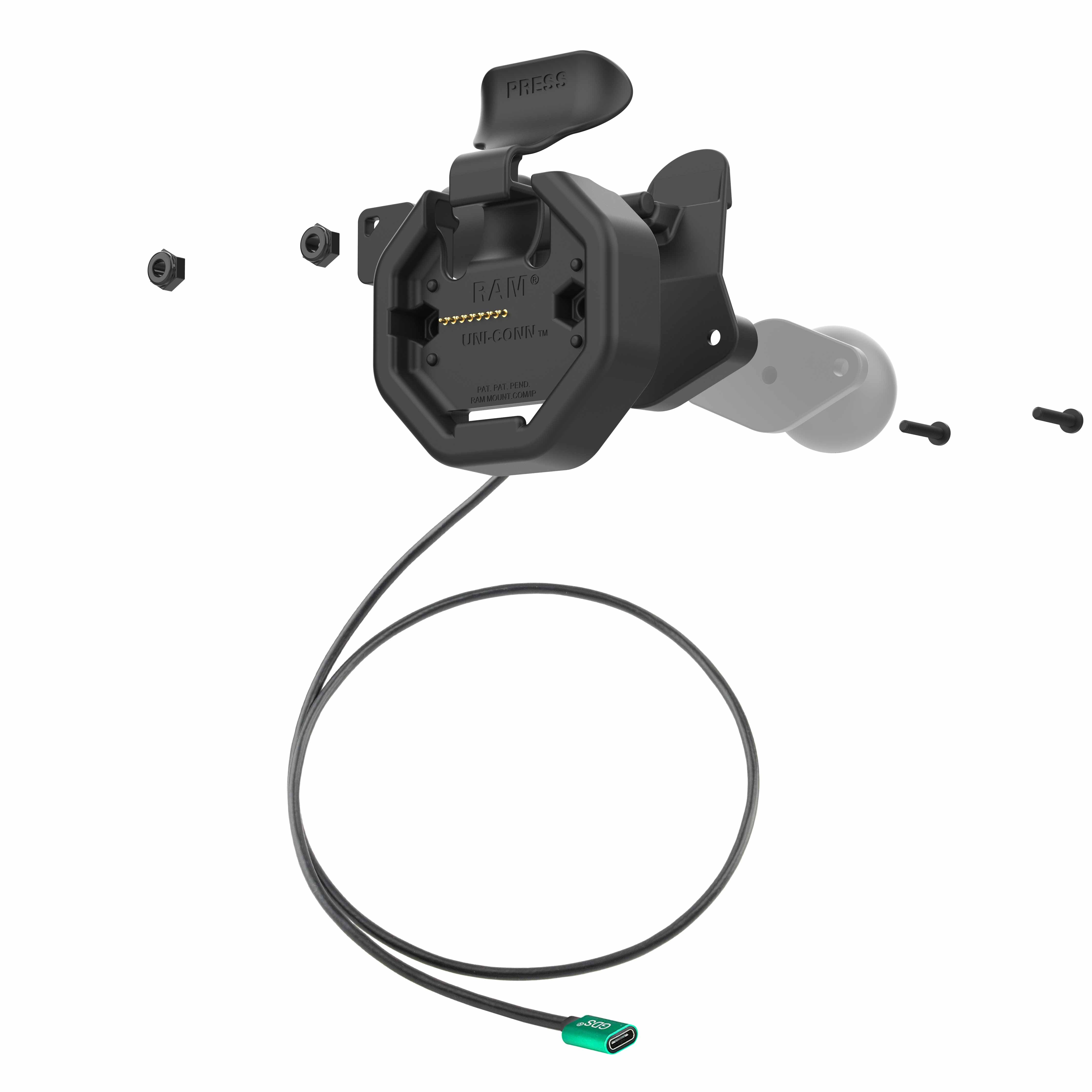 GDS® Uni Conn™ Powered Left Locking Snap-In Dock with USB-C Connector (RAM GDS DOCKLL U3CPU) - Perfect for Truck, Van & RV Dash Mounting Solutions