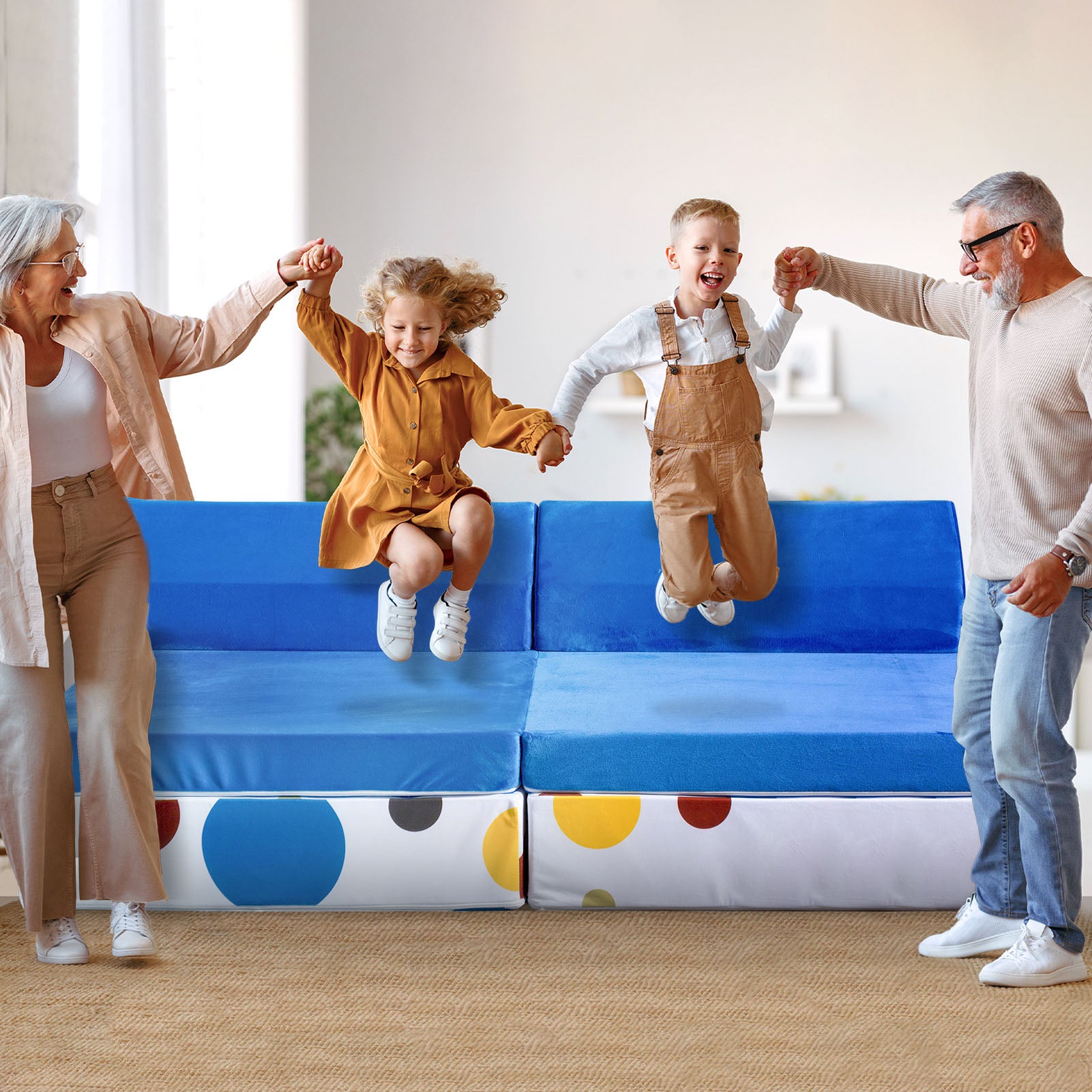 MAXYOYO 10-Piece Modular Convertible Kids Play Couch Sofa Set with Removable Soft Velvet Covers - Multi-Color for Playroom, Nursery & Family Room - Perfect for Toddlers' Playtime, Reading Nook & Sleepovers